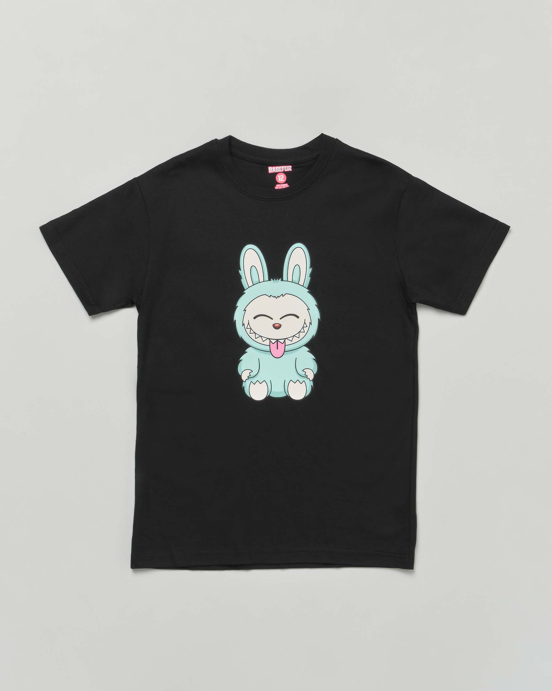 T-shirt Mousse nera in cotone con stampa Labubu verde acqua