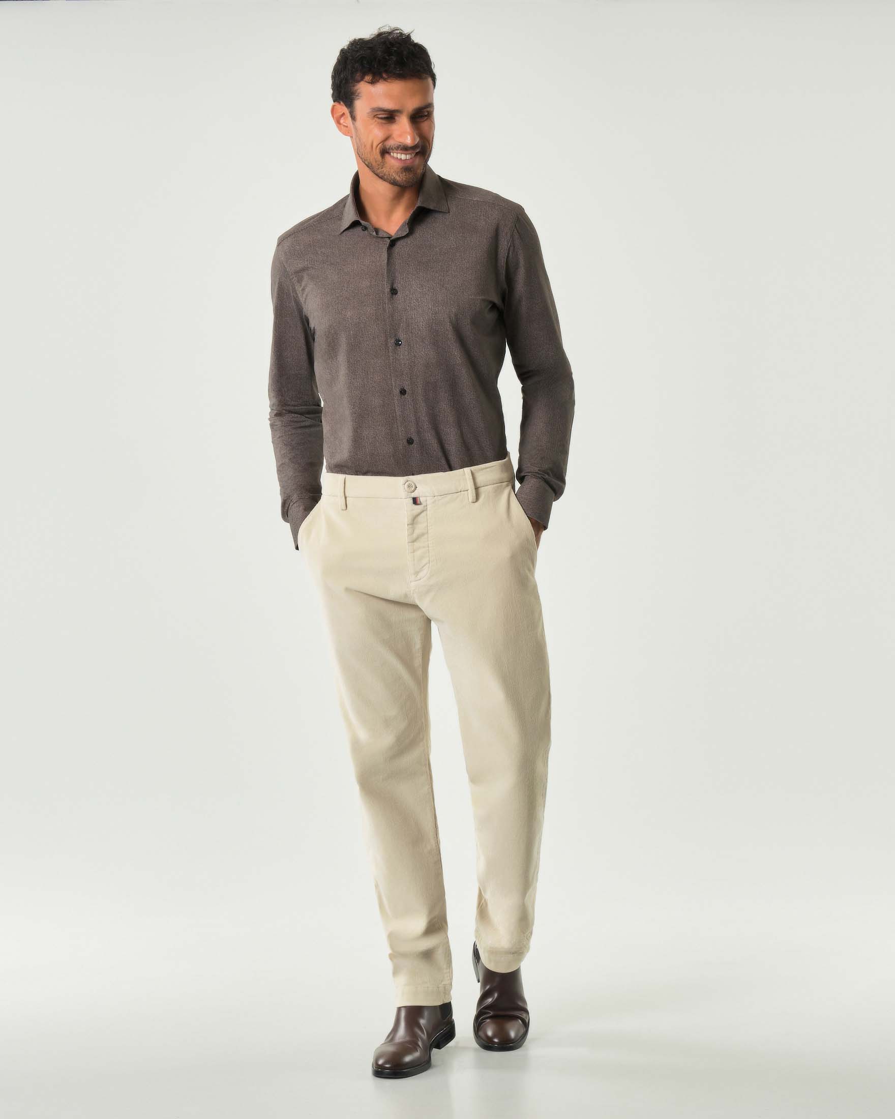 Pantaloni chino Gray slim-fit color panna in velluto di cotone stretch
