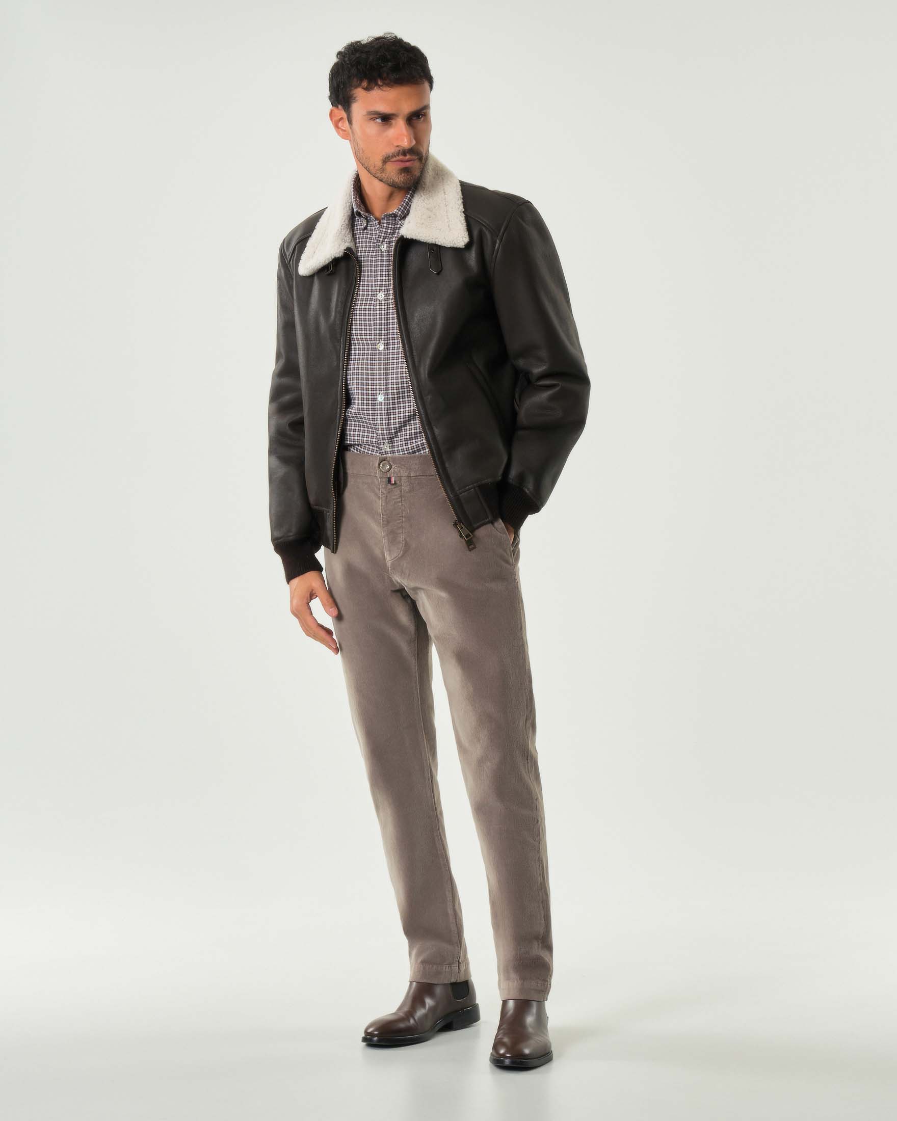 Jacob Cohen Pantaloni chino Gray slim-fit color fango in velluto di cotone stretch