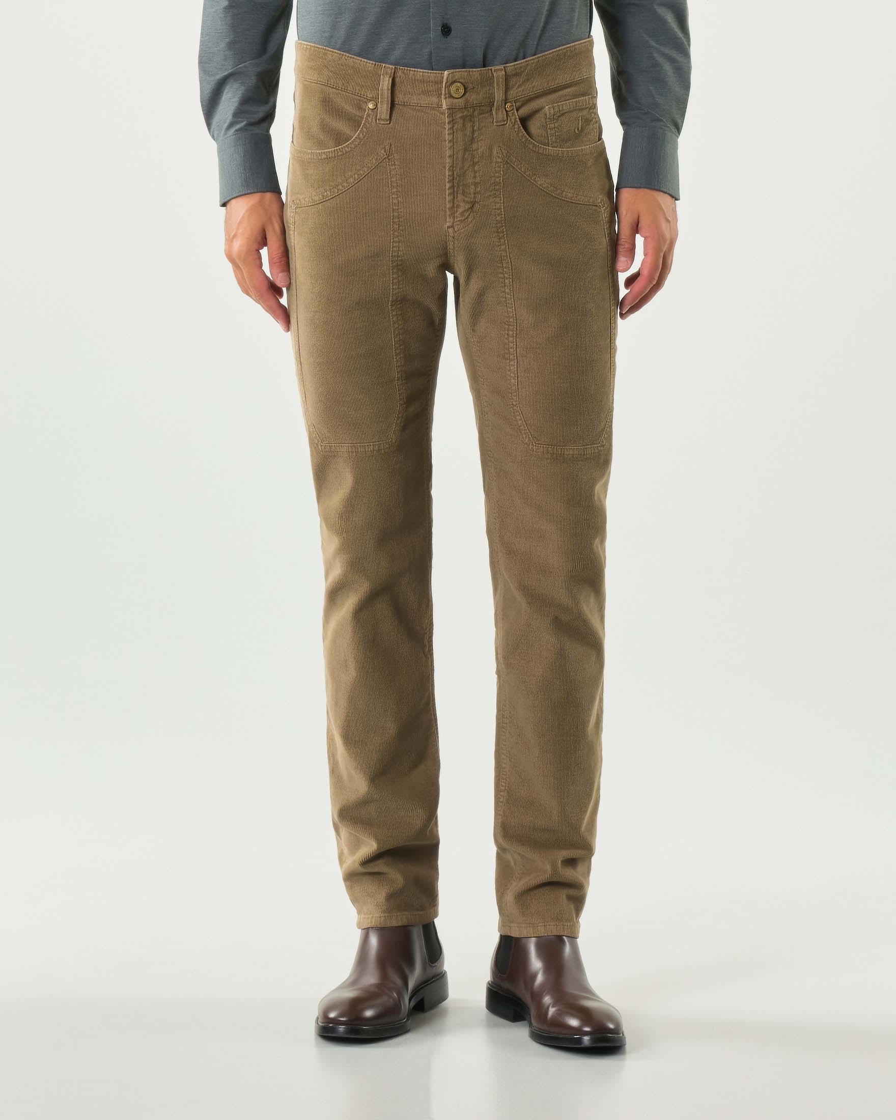 Pantalone cinque tasche John slim-fit color fango in velluto di cotone stretch image