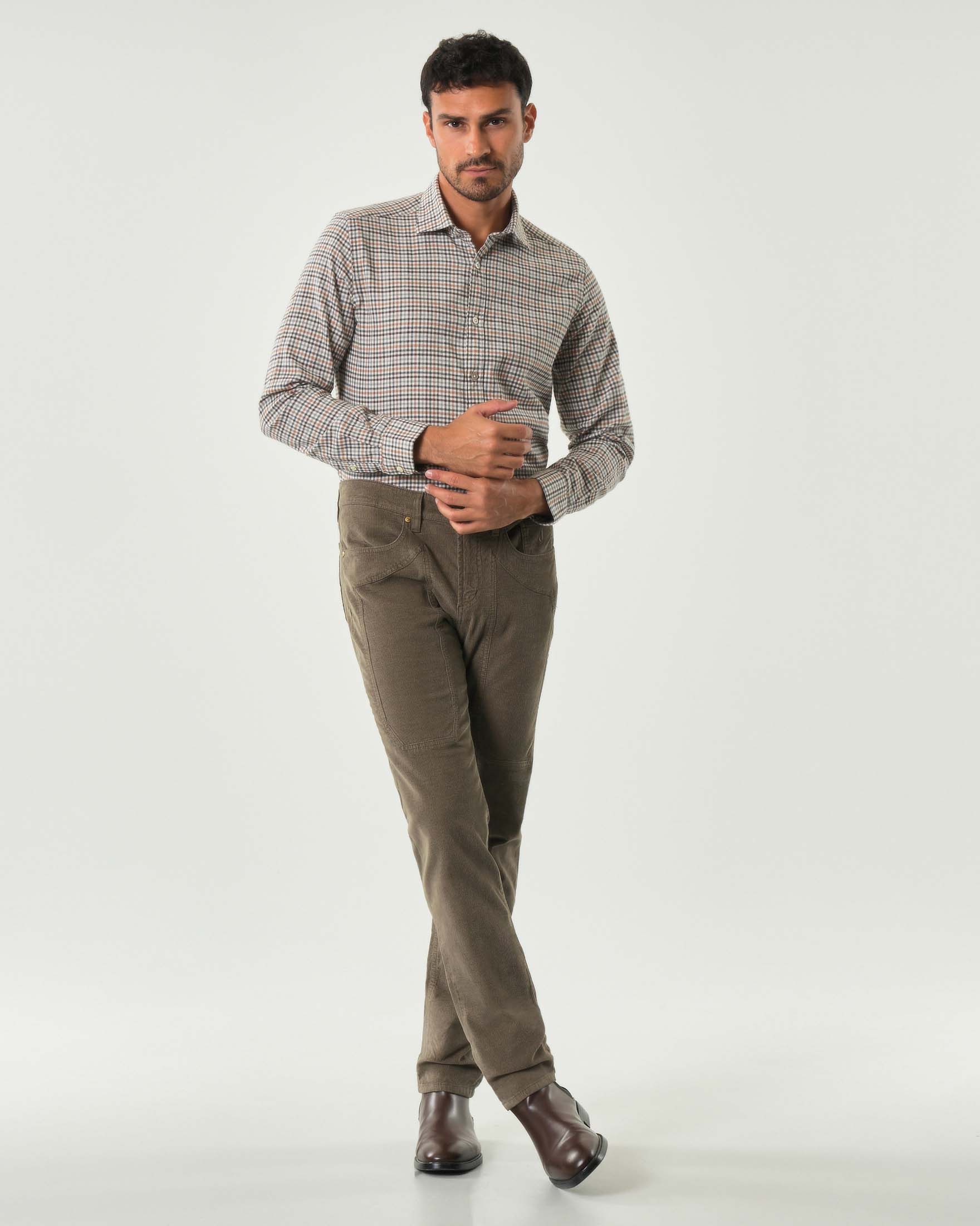 Pantalone cinque tasche John slim-fit marrone in velluto di cotone stretch