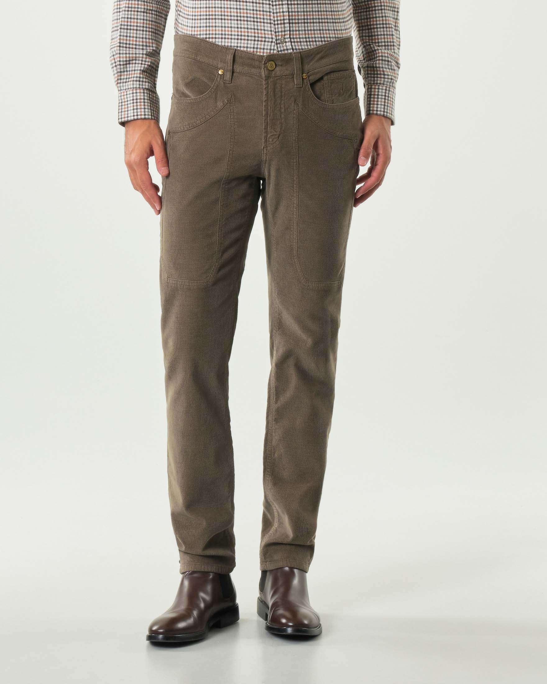 Pantalone cinque tasche John slim-fit marrone in velluto di cotone stretch image