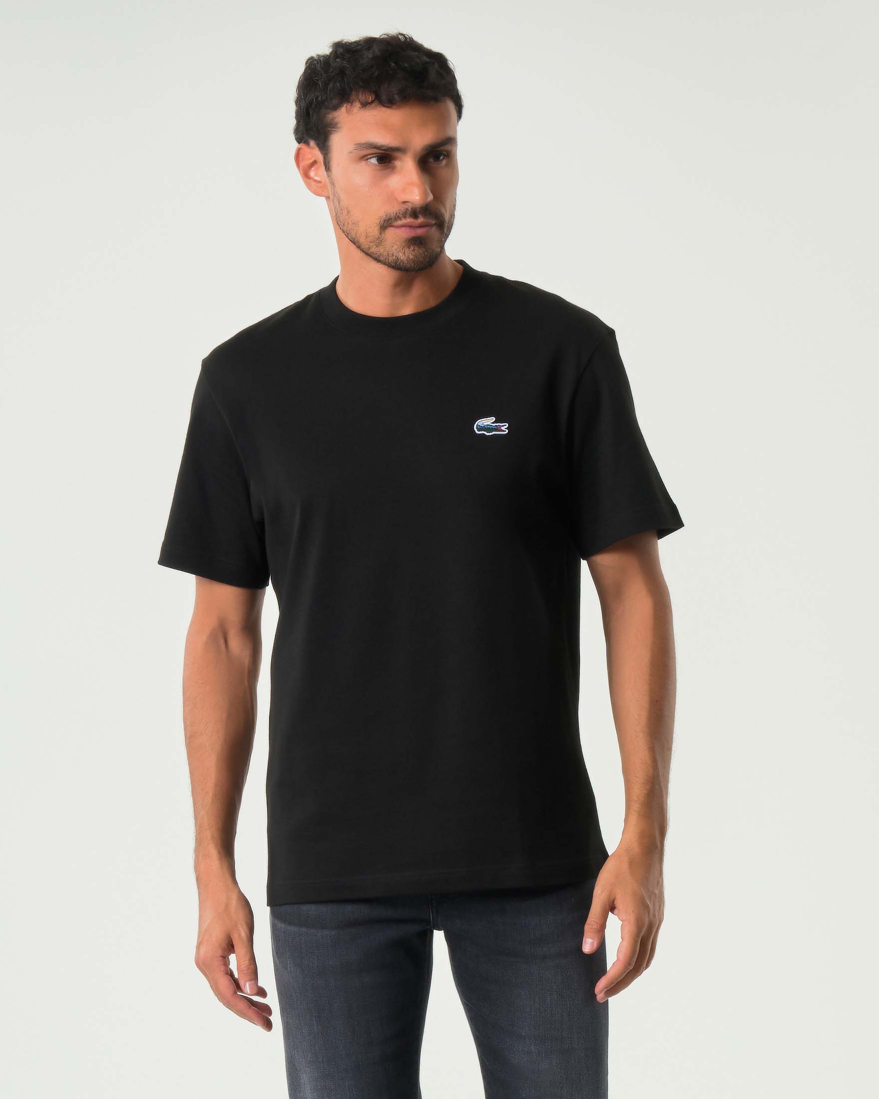 T-shirt Lacoste classic-fit nera con logo coccodrillo multicolor