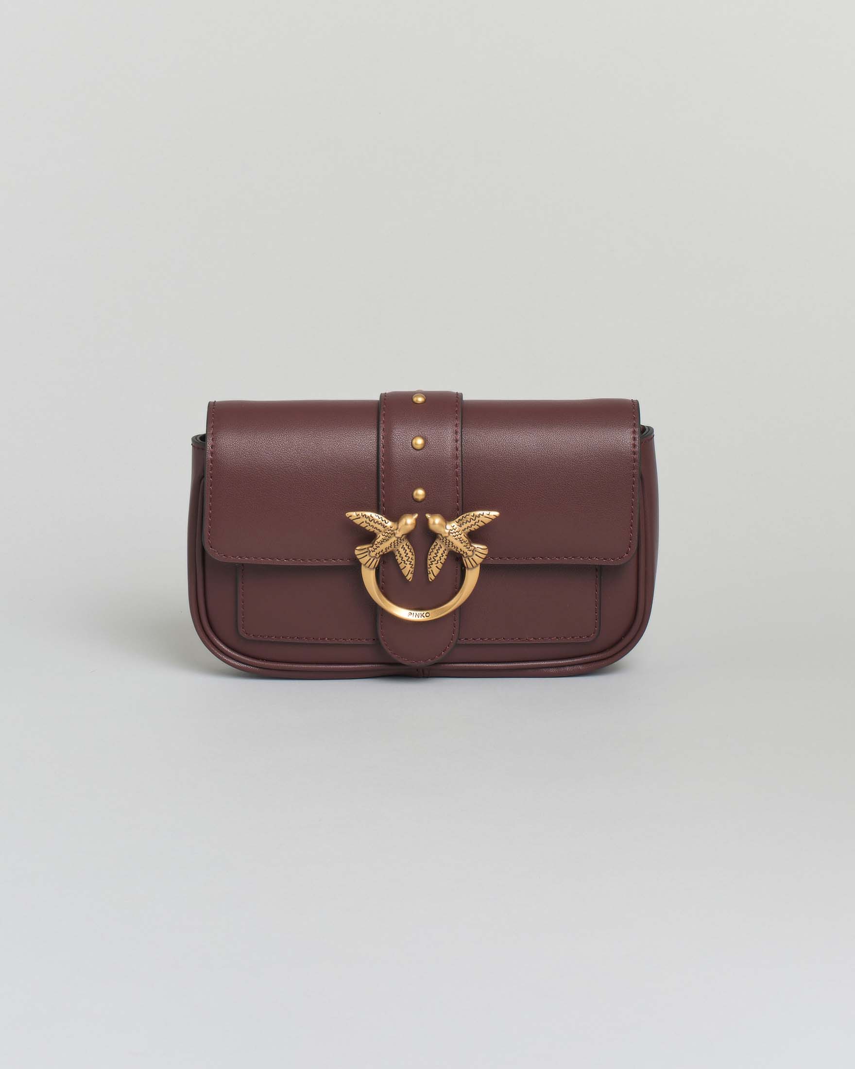 Pocket One Love Bag in pelle color vino con patta di chiusura e fibbia dorata Love Birds