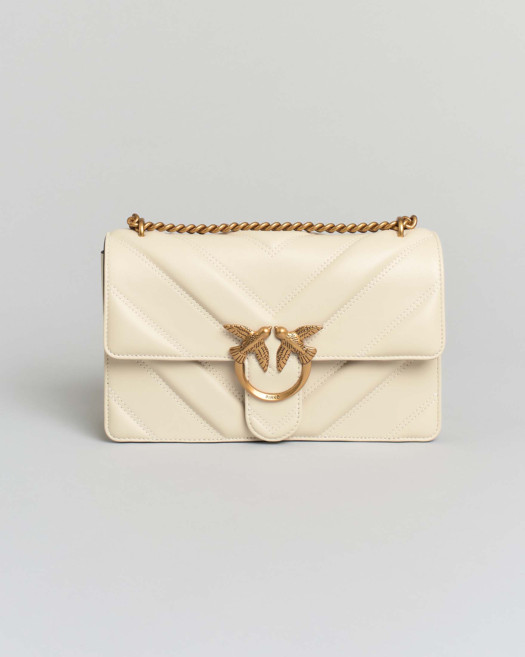 Love Bag One Light Pinko bianca in nappa a motivo chevron con