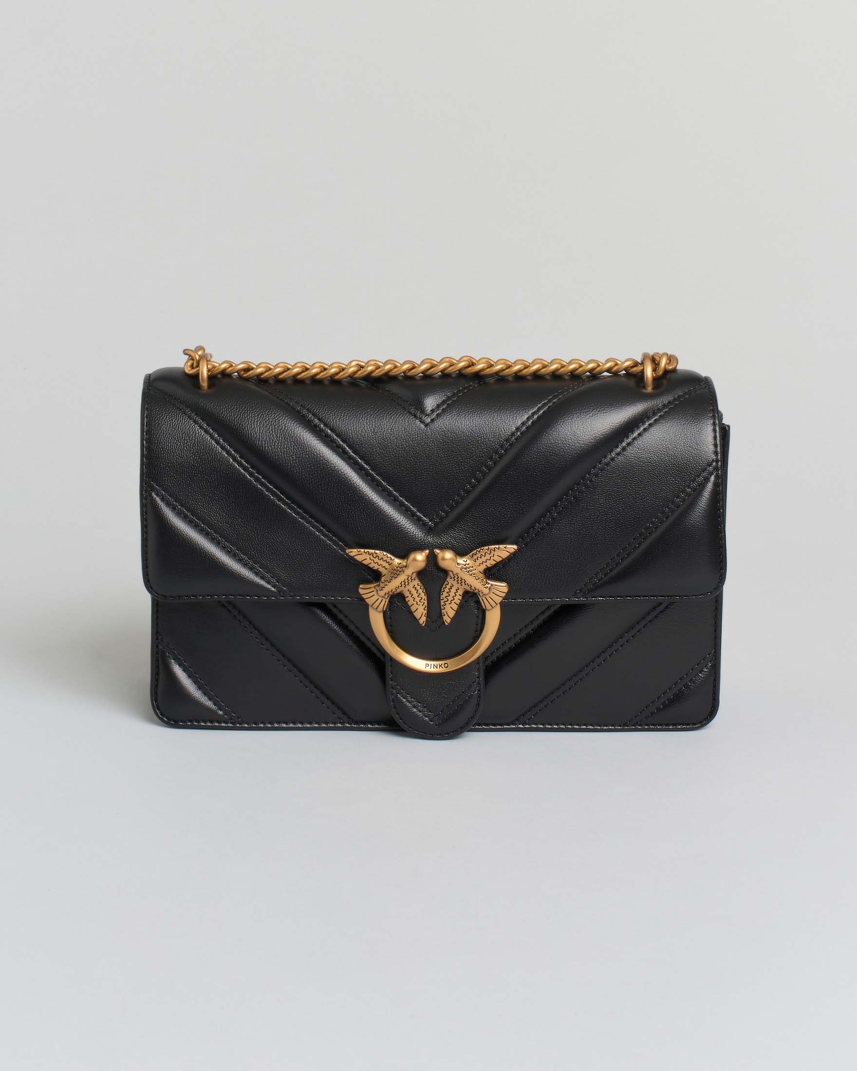 Love Bag One Light Pinko color cuoio in nappa a motivo chevron con