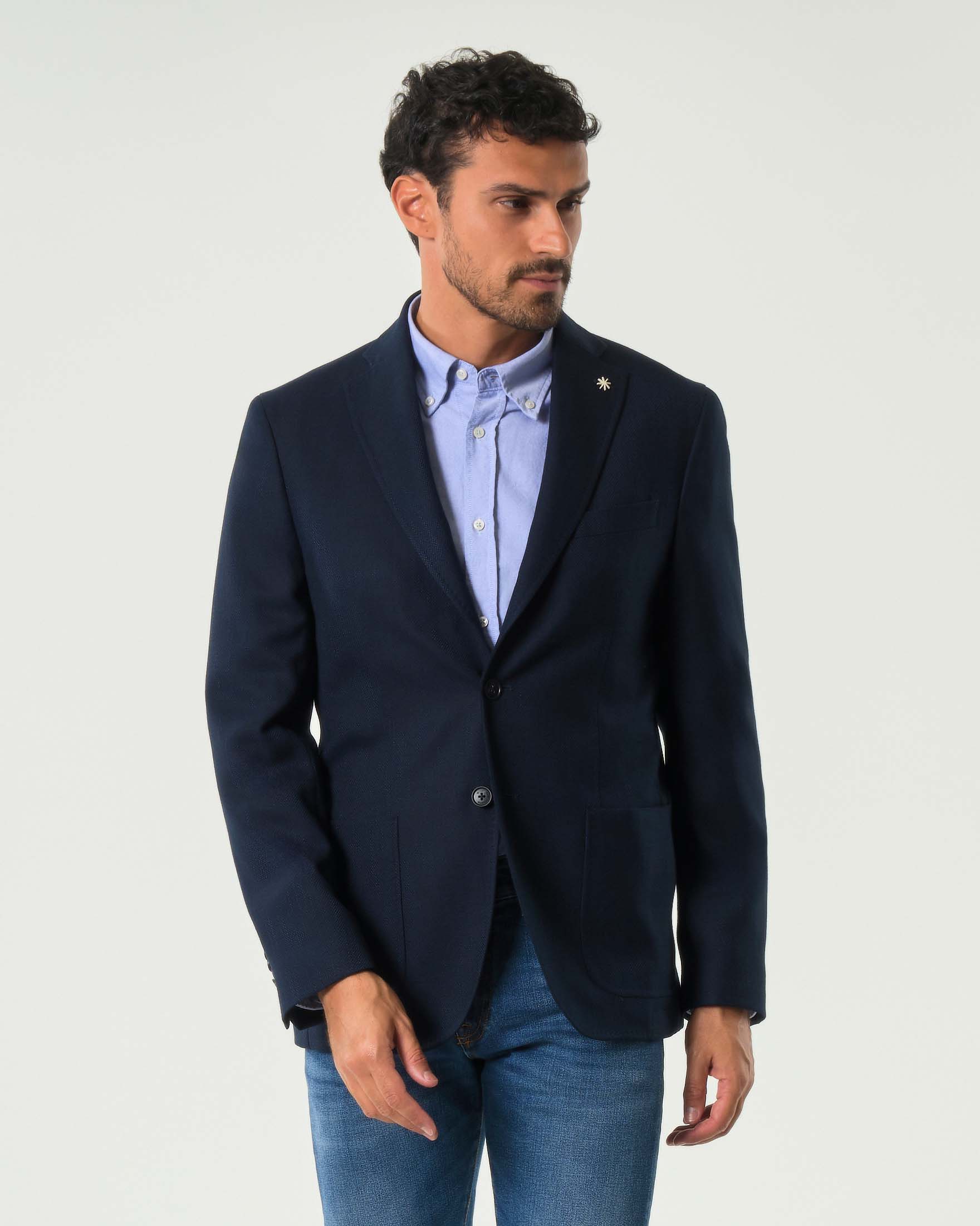Blazer monopetto blu micro armatura in misto viscosa stretch