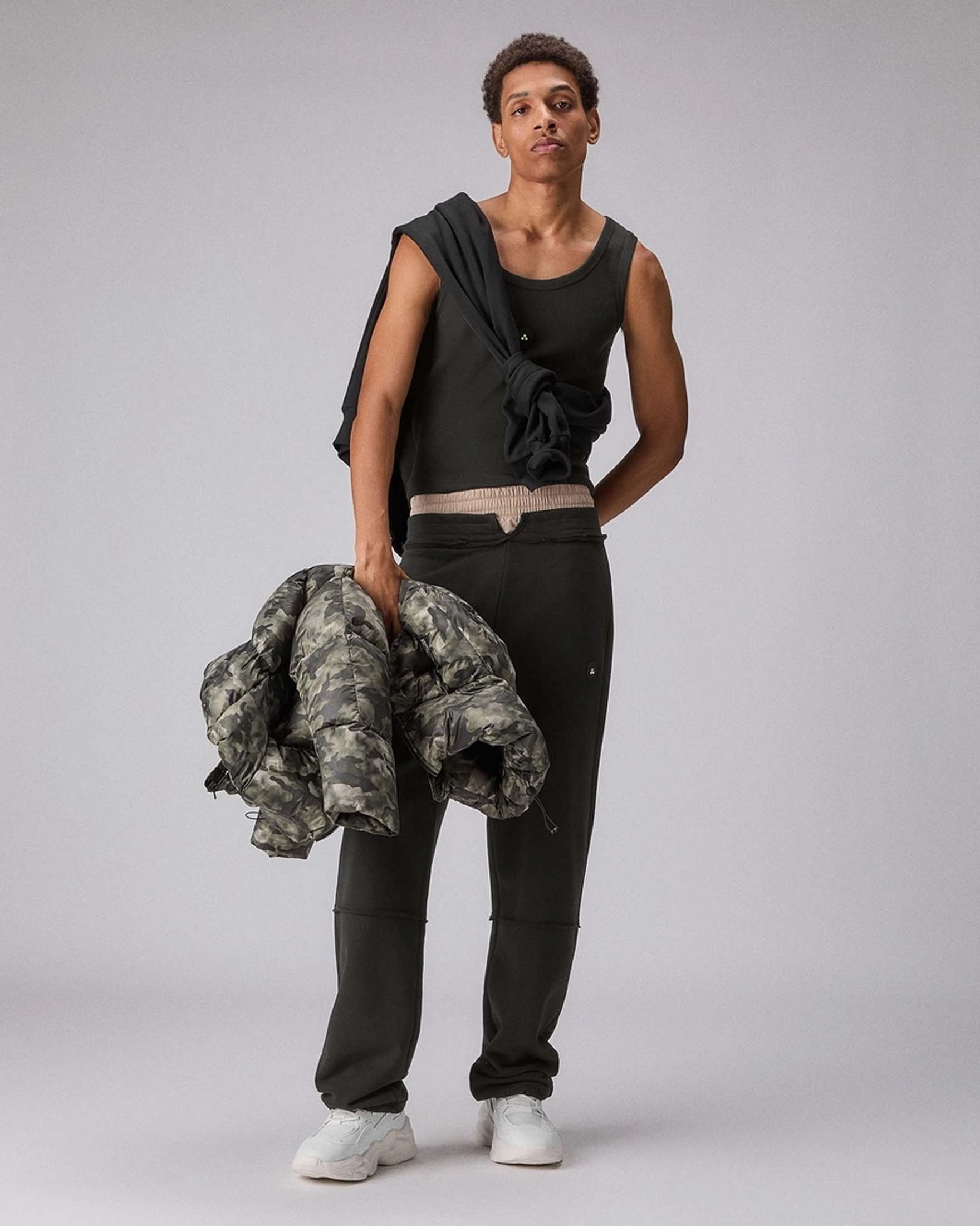 Pantalone jogger Monti Bmat nero in felpa di cotone con vita doppia