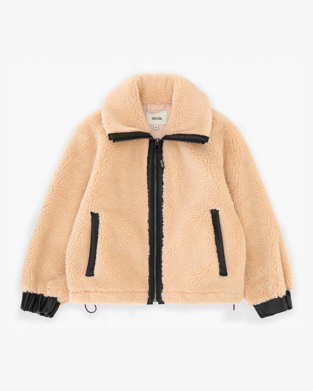 Giaccone Dixie color avorio effetto teddy con bordi in ecopelle nera