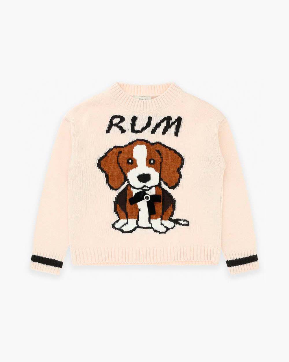 Maglione Dixie color avorio in misto lana e viscosa a maniche lunghe con cagnolino 'Rum'