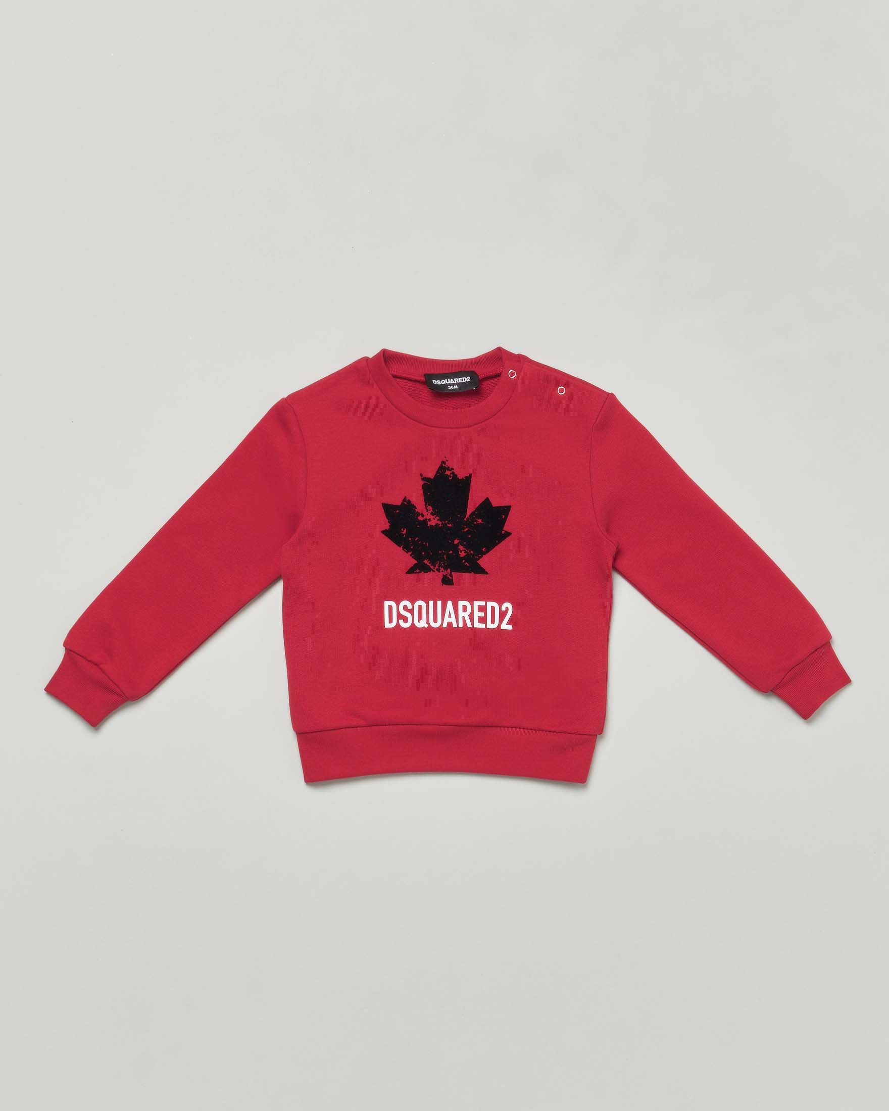 Felpa Dsquared2 rossa in puro cotone con foglia logo nera