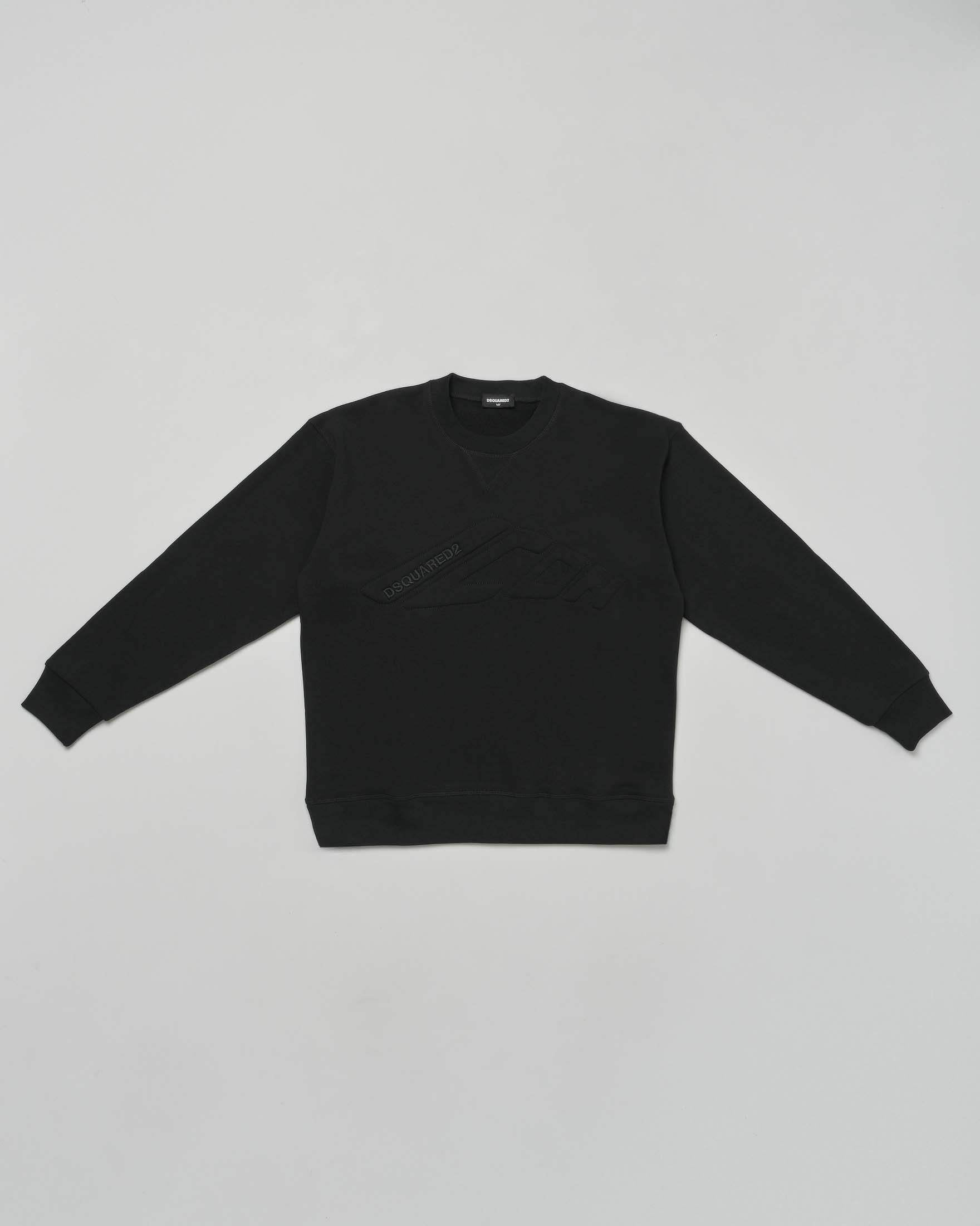 Felpa girocollo Dsquared2 nera in puro cotone con logo icon 3D