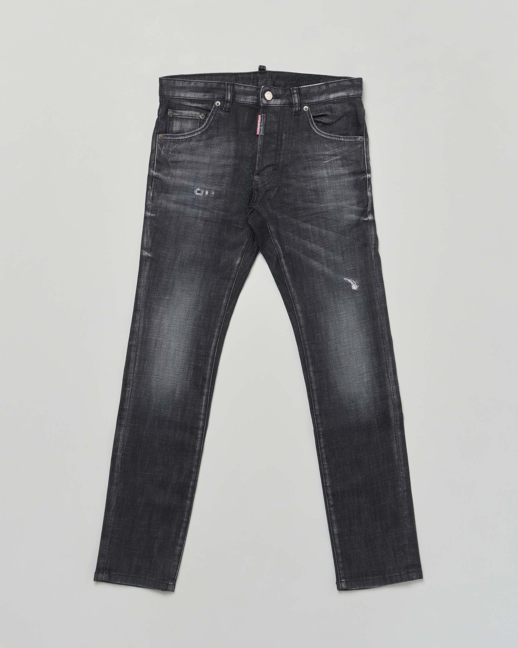 Jeans slim Dsquared2 lavaggio nero stone washed con baffature