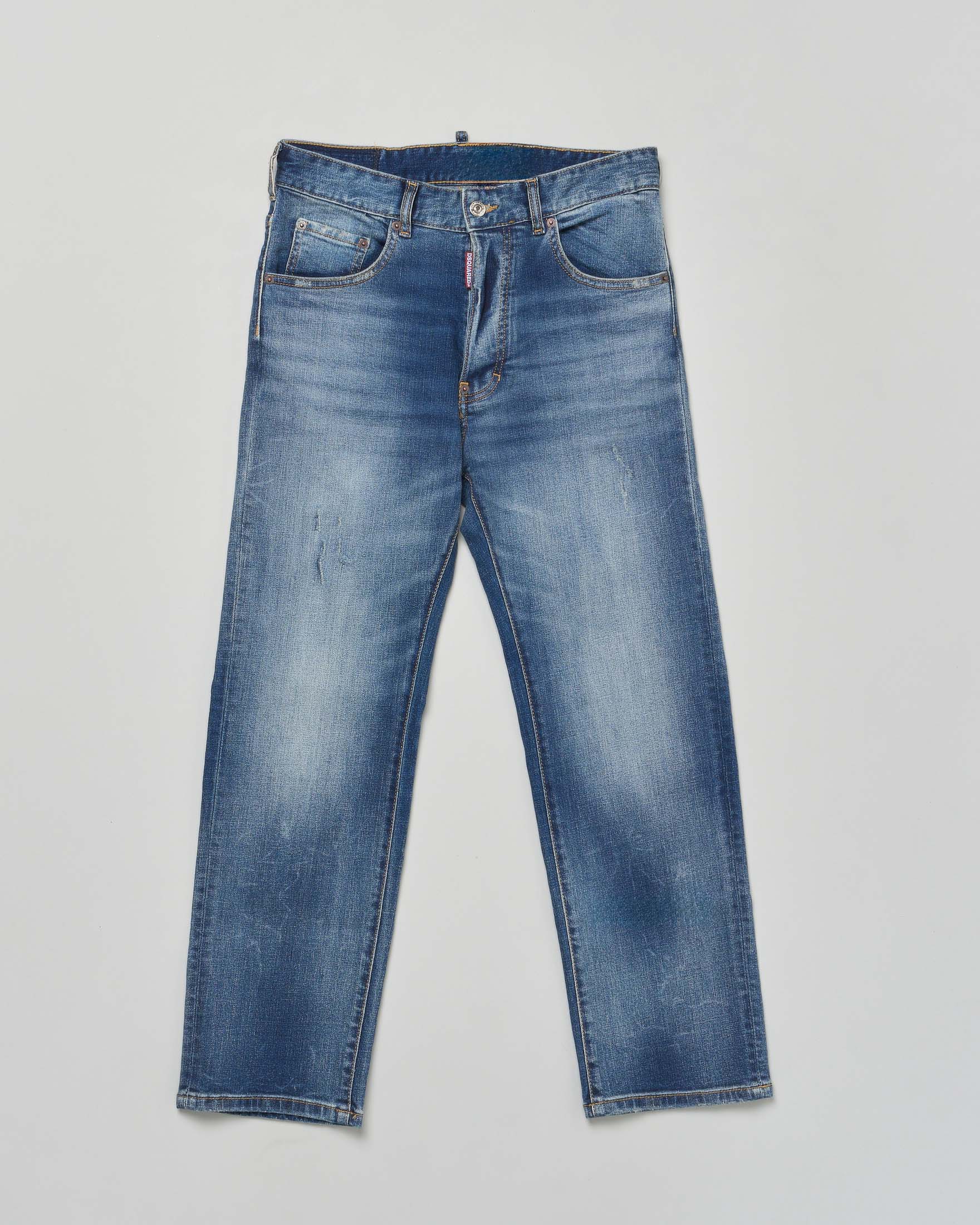 Jeans Dsquared2 regular fit lavaggio medio stone washed con baffature