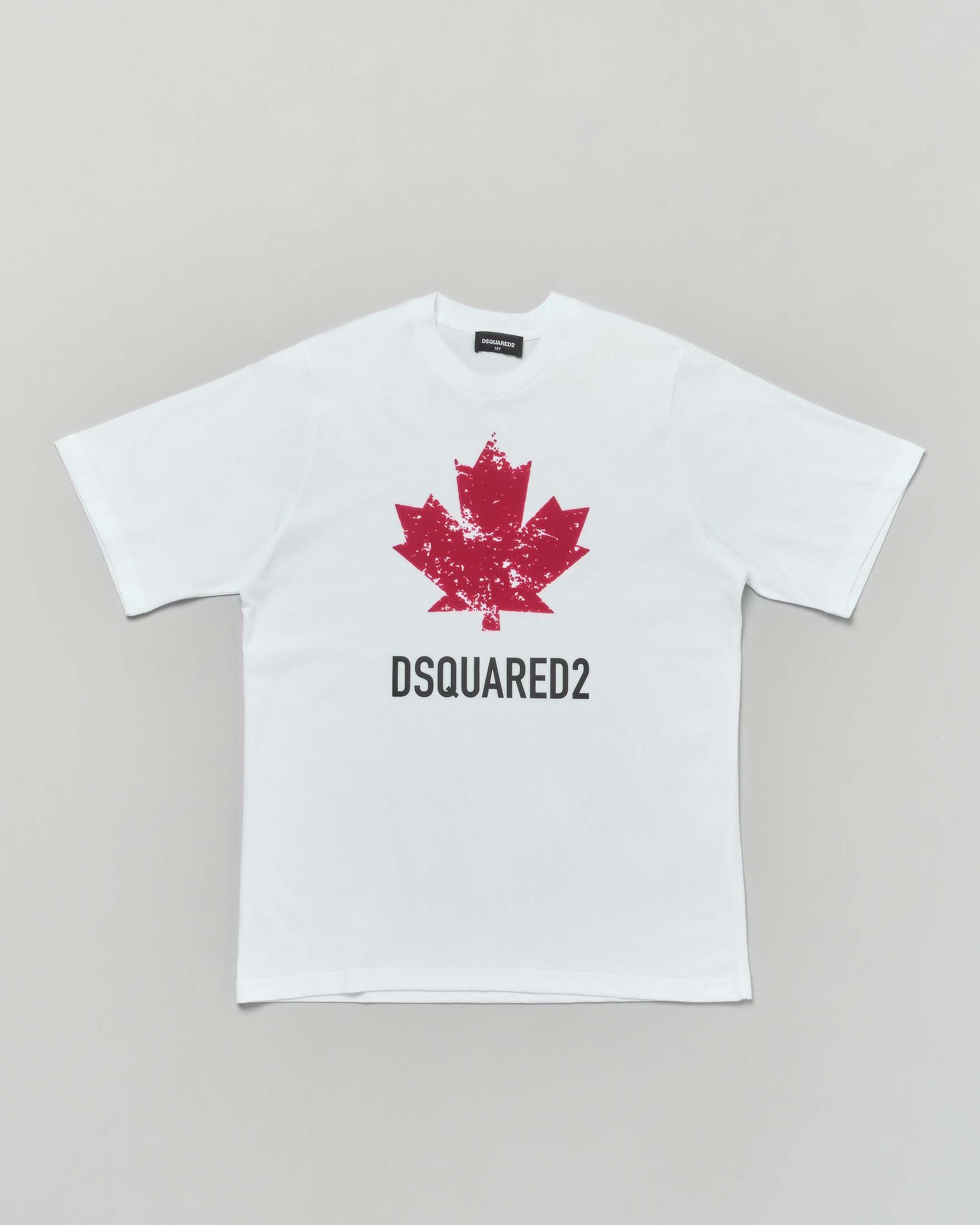 T-shirt Dsquared2 bianca in puro cotone con foglia logo rossa