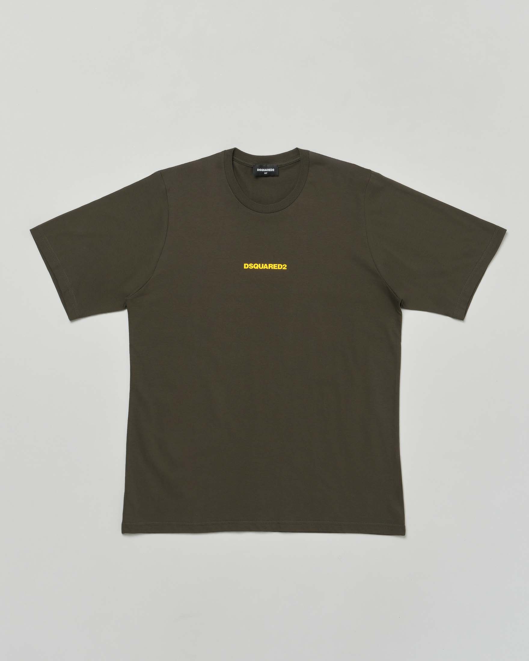 T-shirt relaxed fit verde militare in puro cotone con mini logo giallo