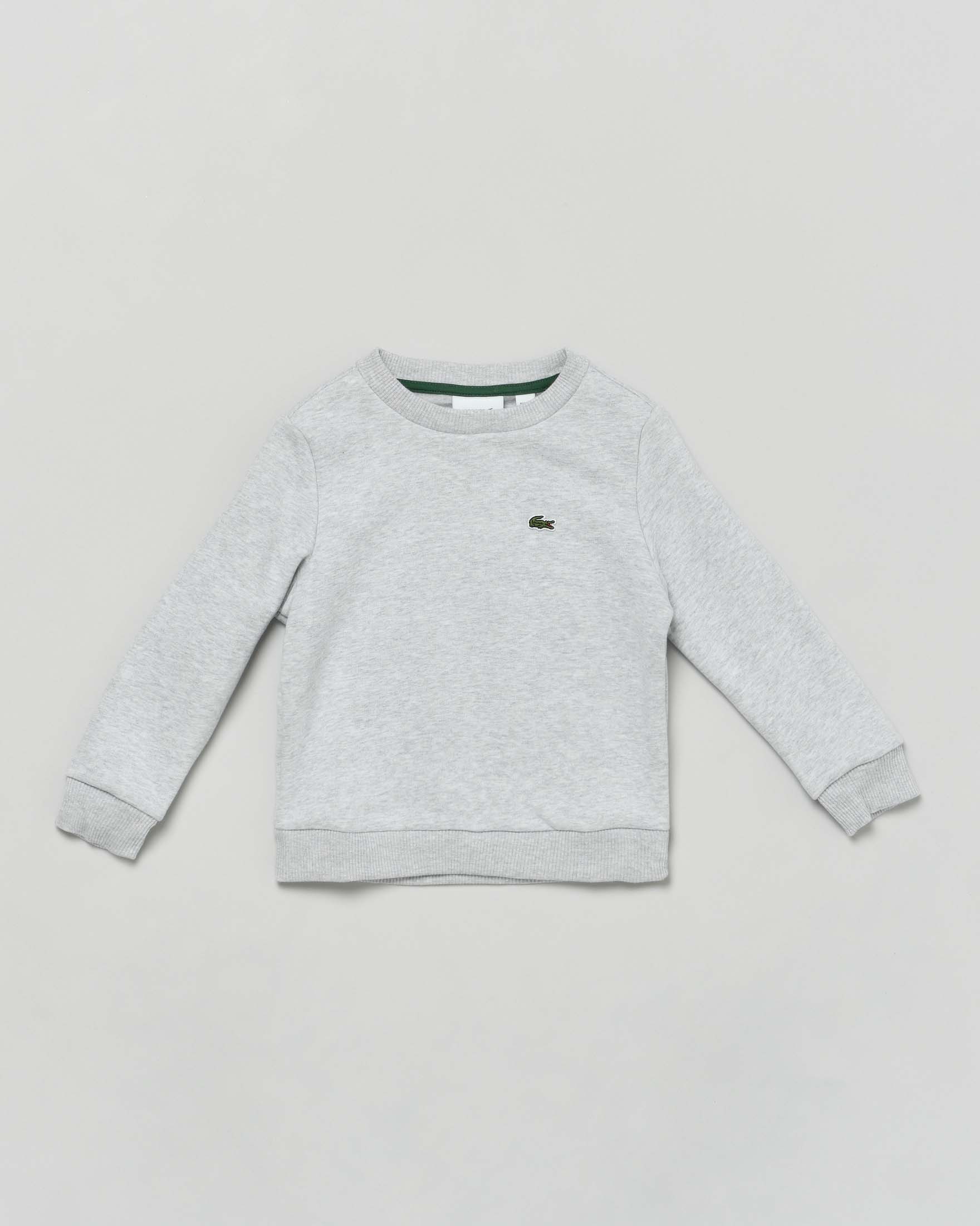 Felpa Lacoste grigia in cotone felpato girocollo con logo icon