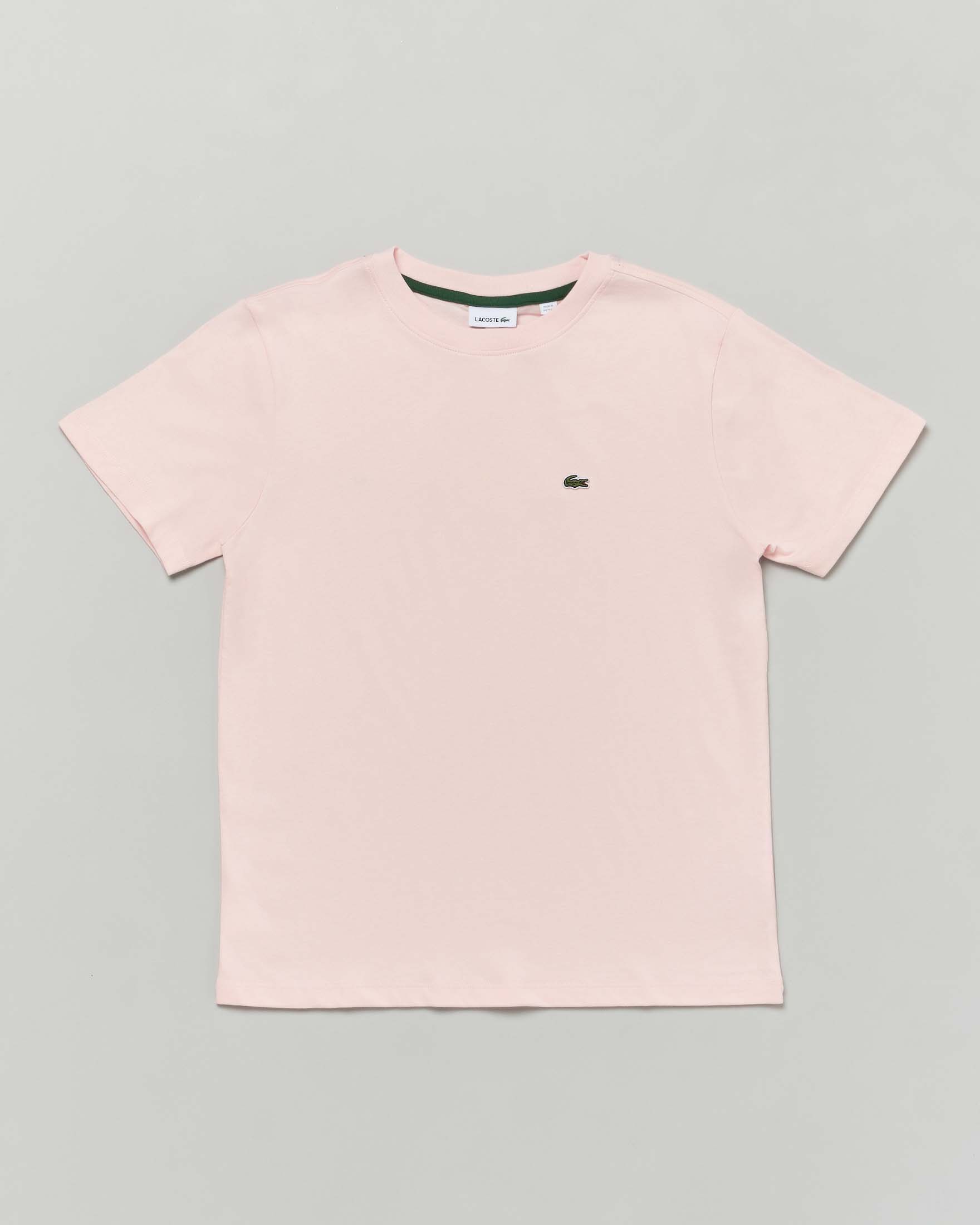 T-shirt rosa in puro cotone con mini logo coccodrillo