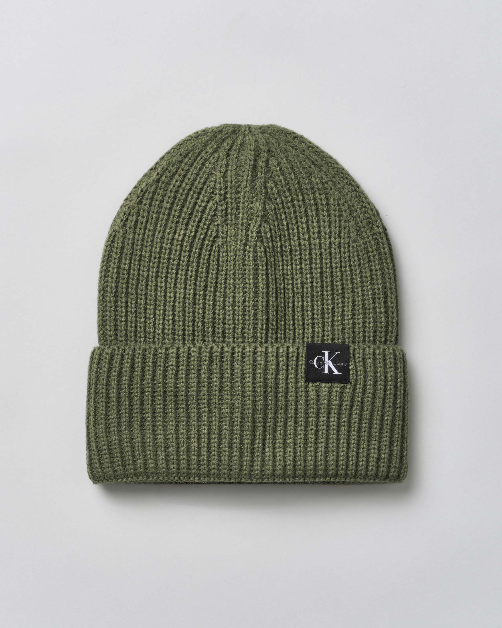 Berretto Calvin Klein verde militare in maglia tricot a costine