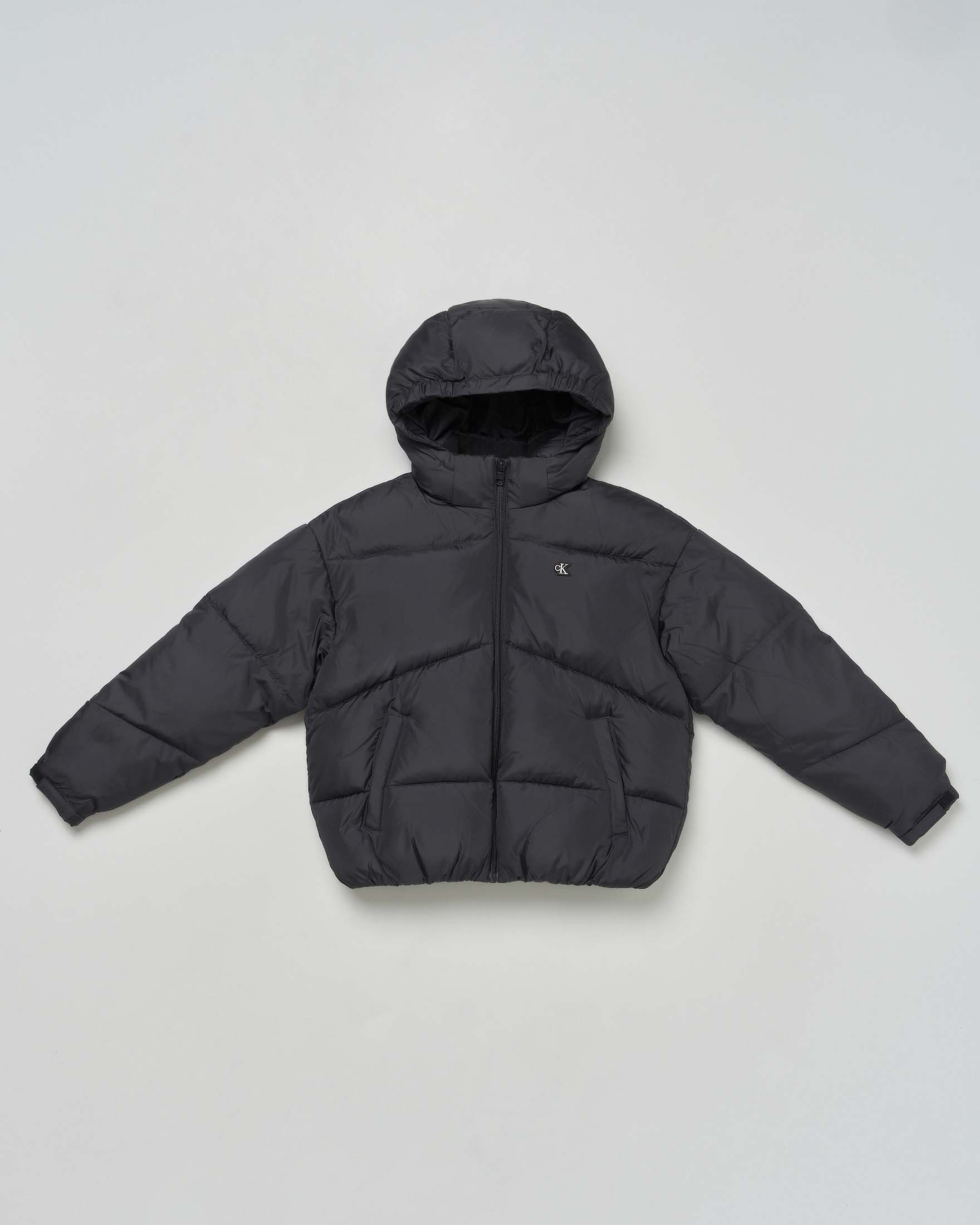 Piumino Calvin Klein nero in nylon con cappuccio staccabile