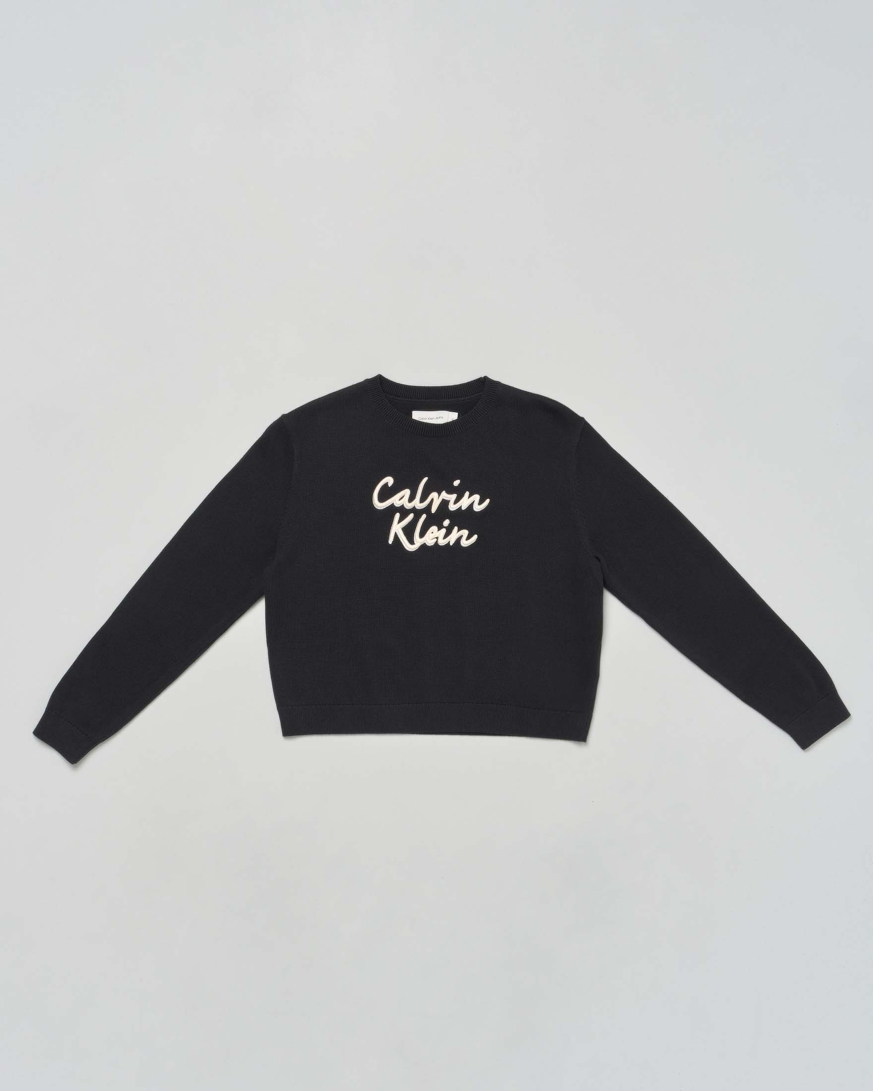 Maglioncino Calvin Klein nero in puro cotone con scritta logo bianca