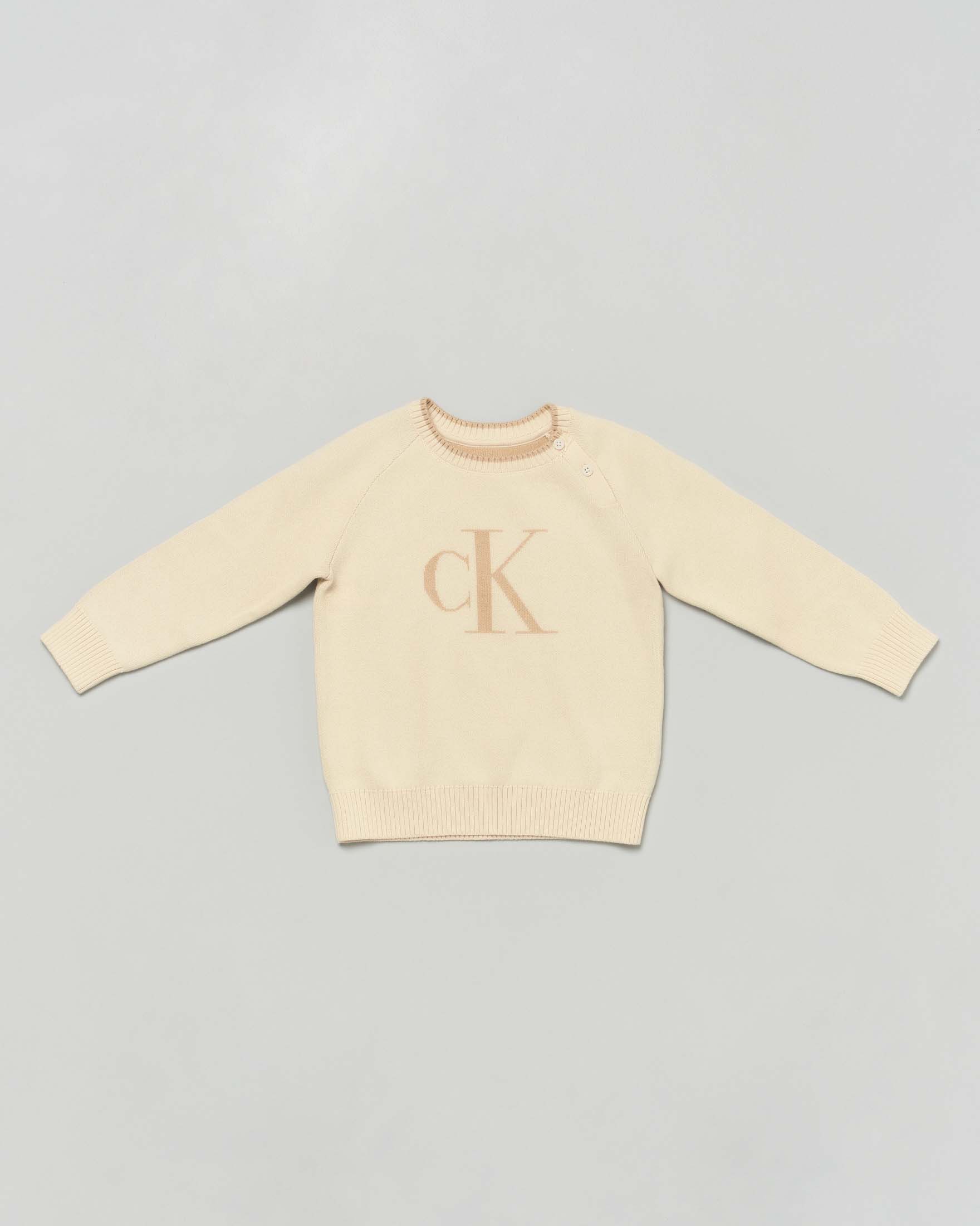 Maglioncino Calvin Klein avorio in cotone con logo monogram beige