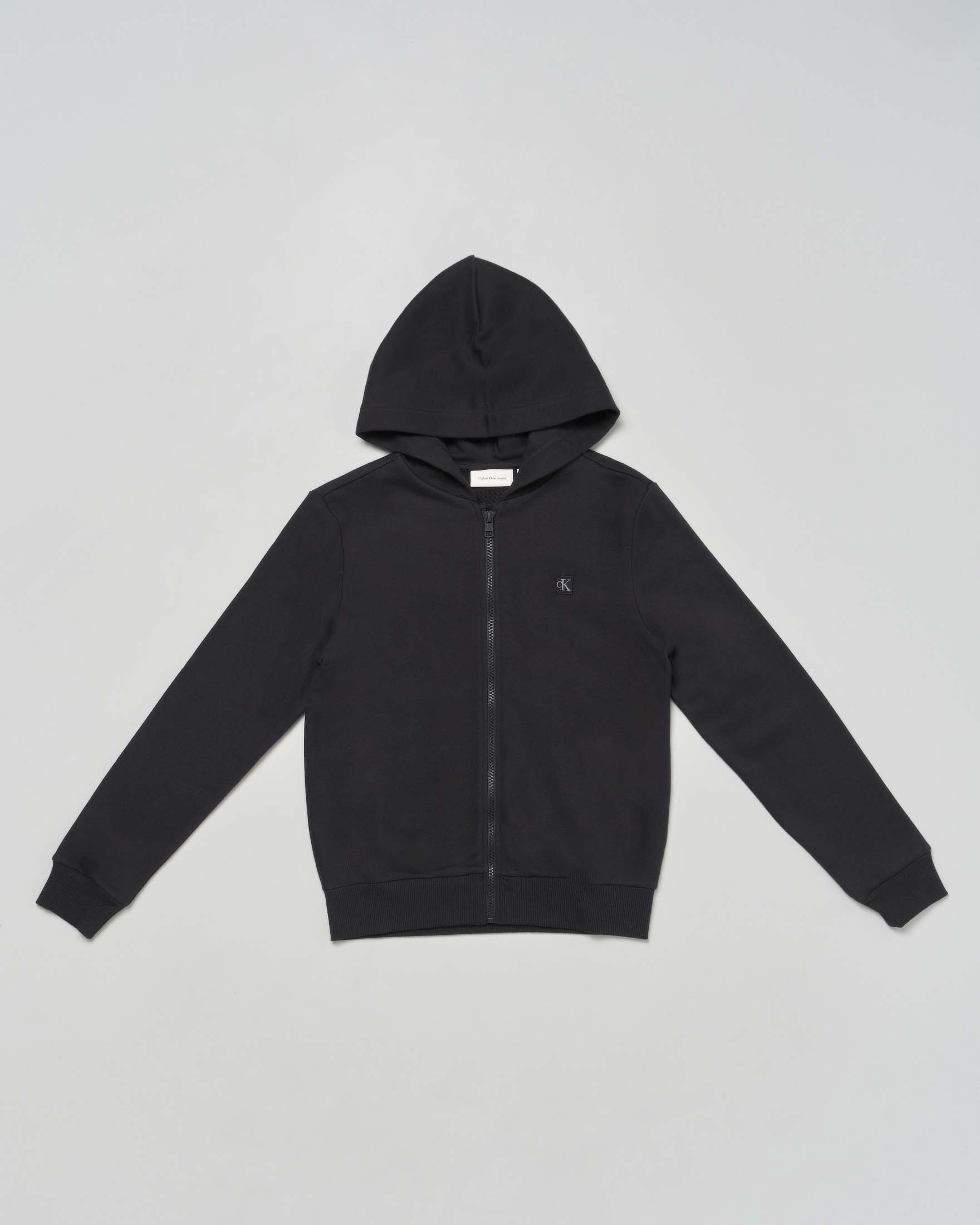 Felpa Calvin Klein nera in cotone con cappuccio e zip