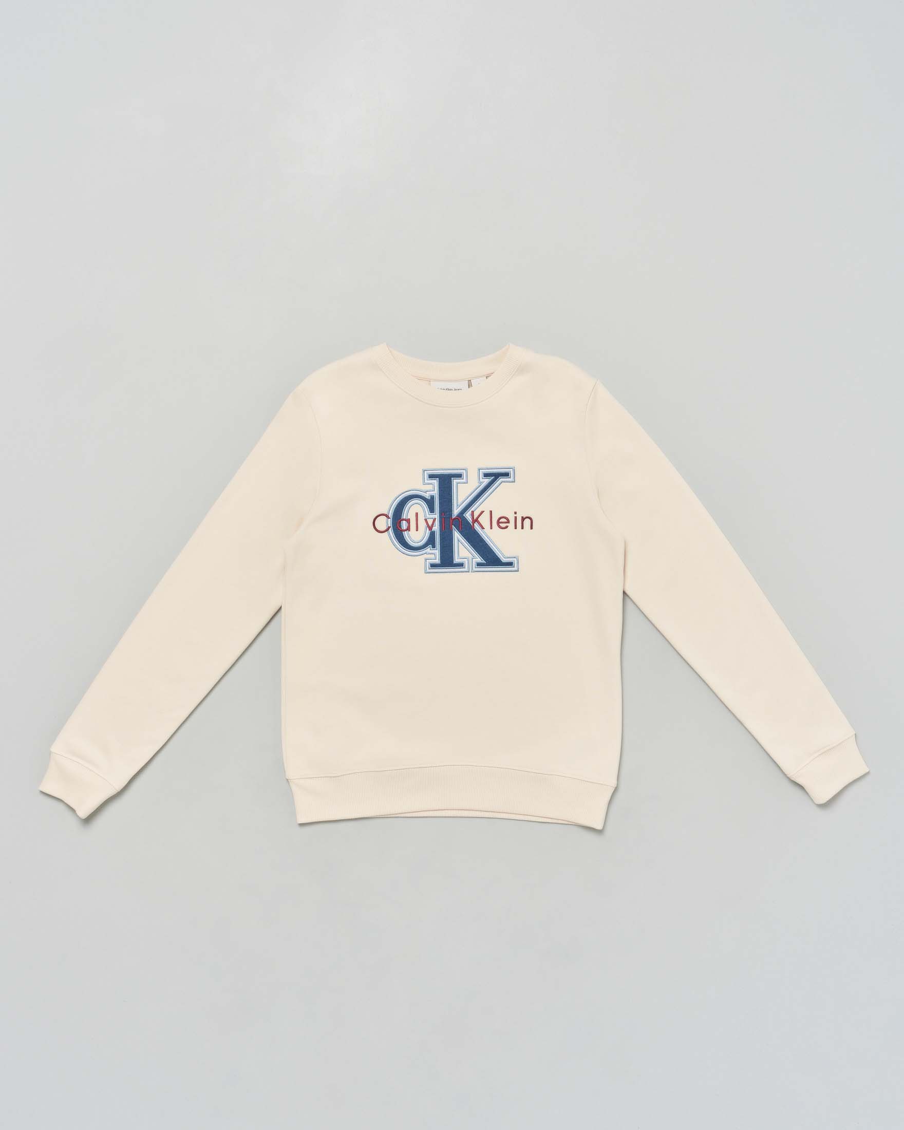 Felpa beige a maniche lunghe con logo monogram azzurro