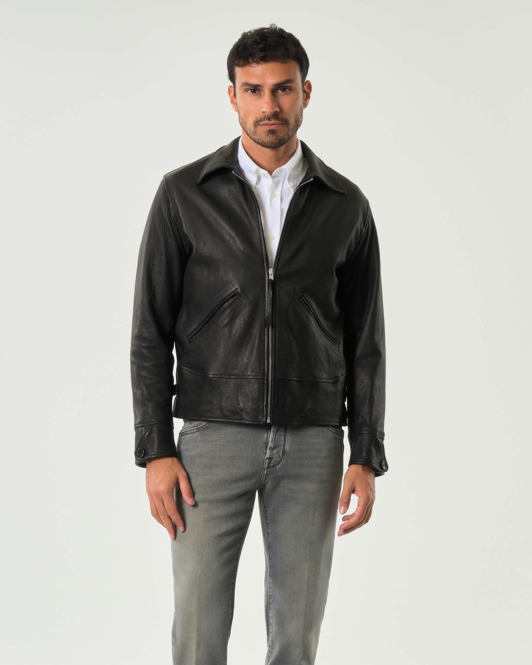 Giacca biker My Stuff nera in vera pelle martellata