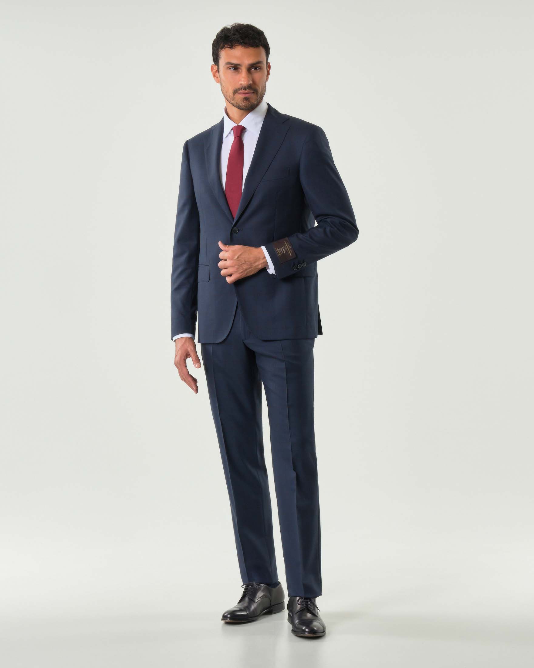 Abito Pellizzari drop6 blu in tela di lana Vitale Barberis Canonico principe di Galles soffuso