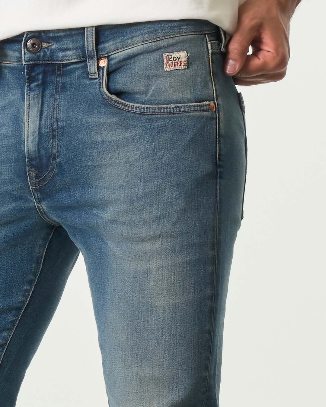 Jeans 317 Roy Roger's skinny-fit in cotone stretch lavaggio medio Bangor con sabbiature