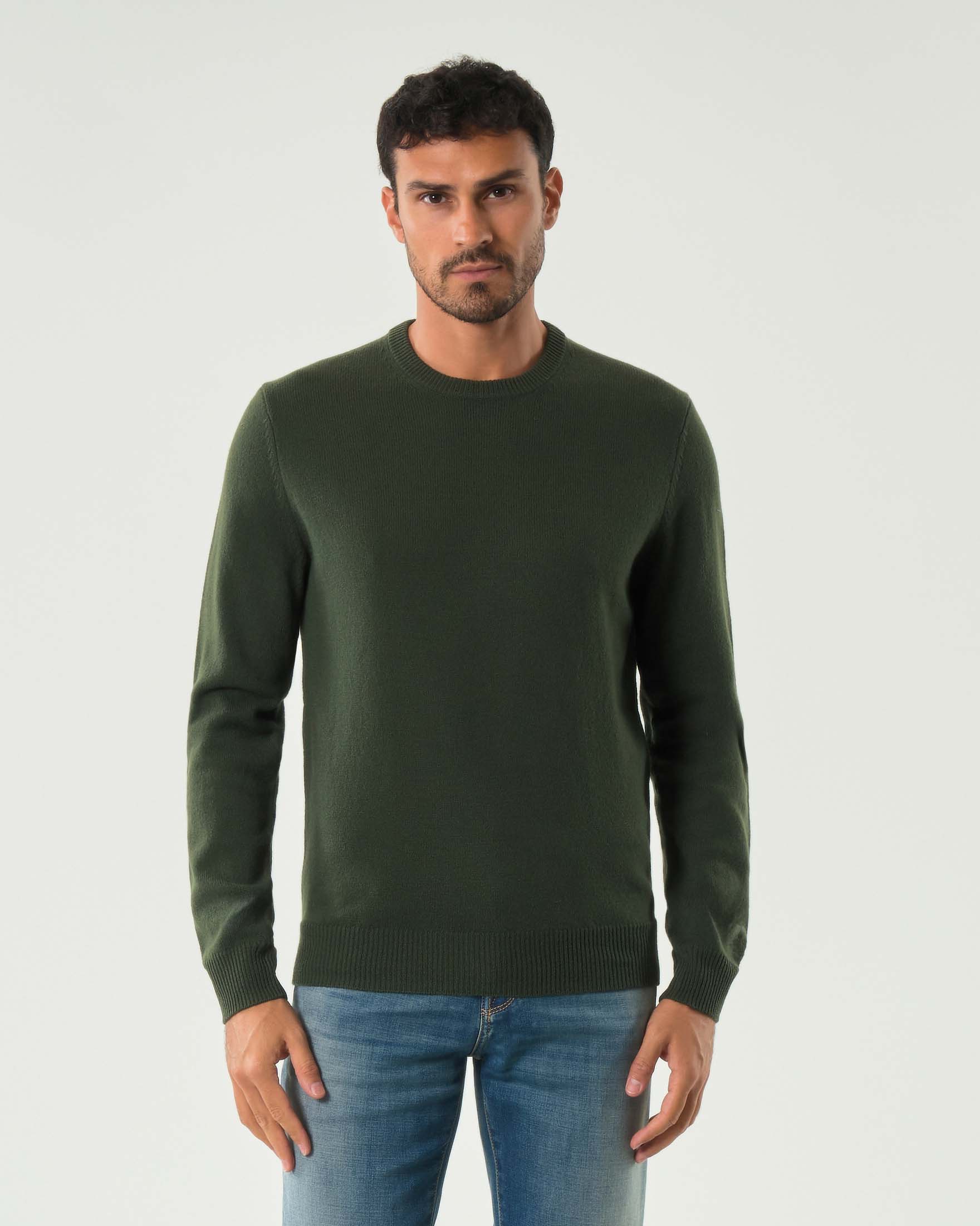 Maglia girocollo MC2 Saint Barth verde scuro in lambswool di pura lana