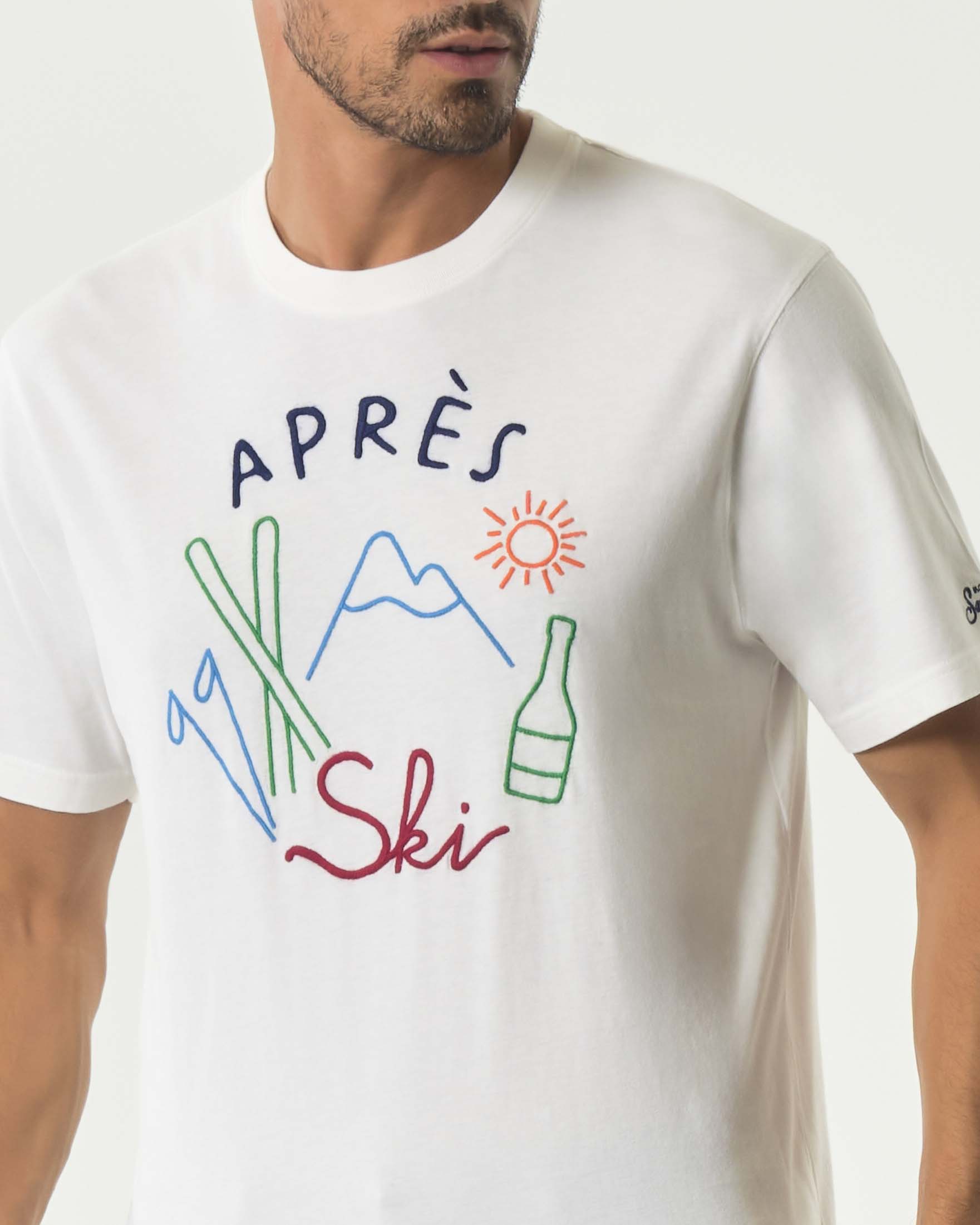 T-shirt mezza manica MC2 Saint Barth blu in puro cotone con ricamo 'Après Ski' davanti image