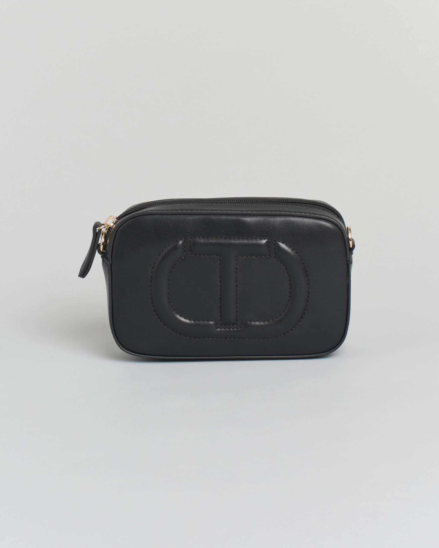 Borsa Twinset a tracolla nera con logo goffrato