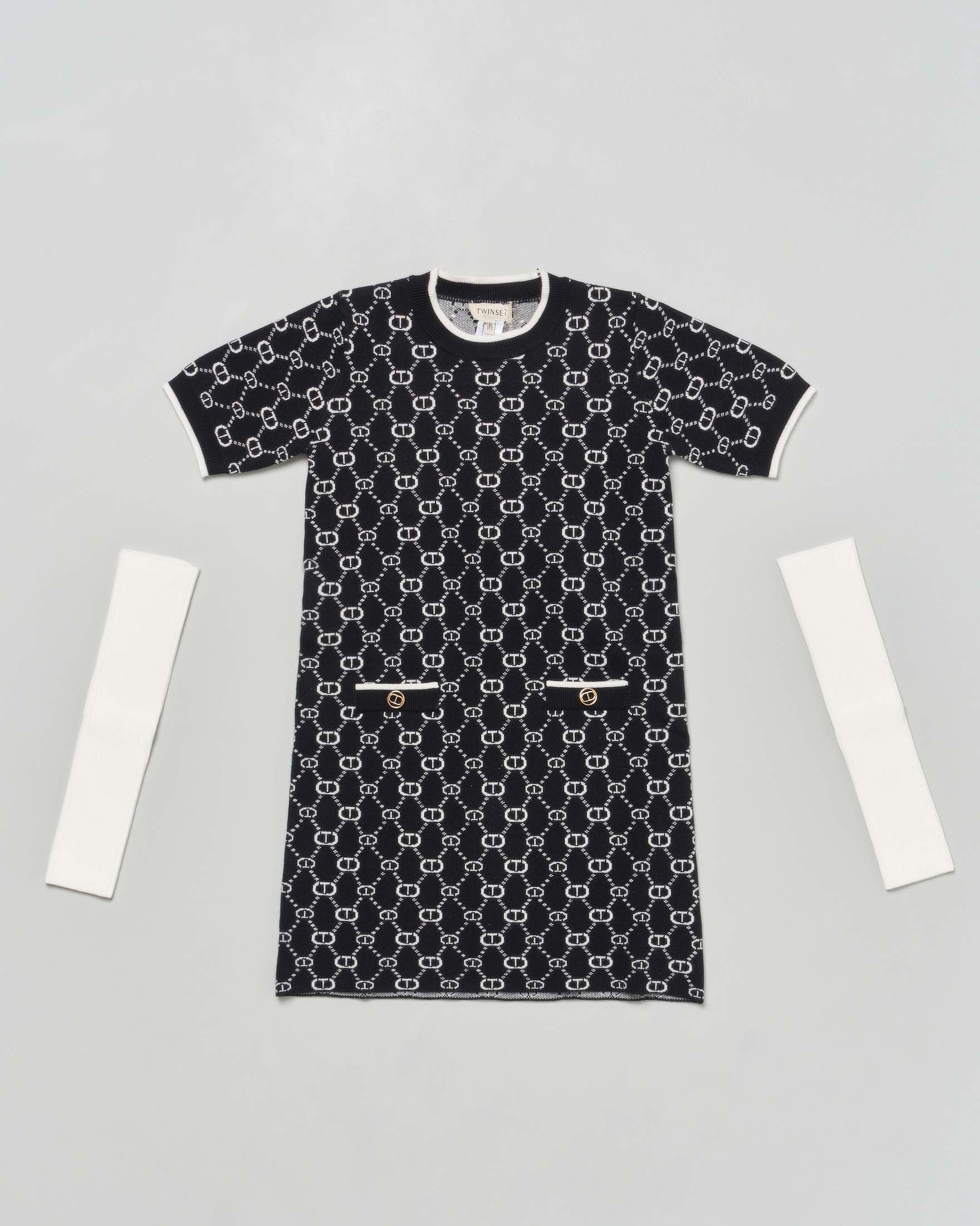 Abito in maglia Twinset bianco e nero con manicotti