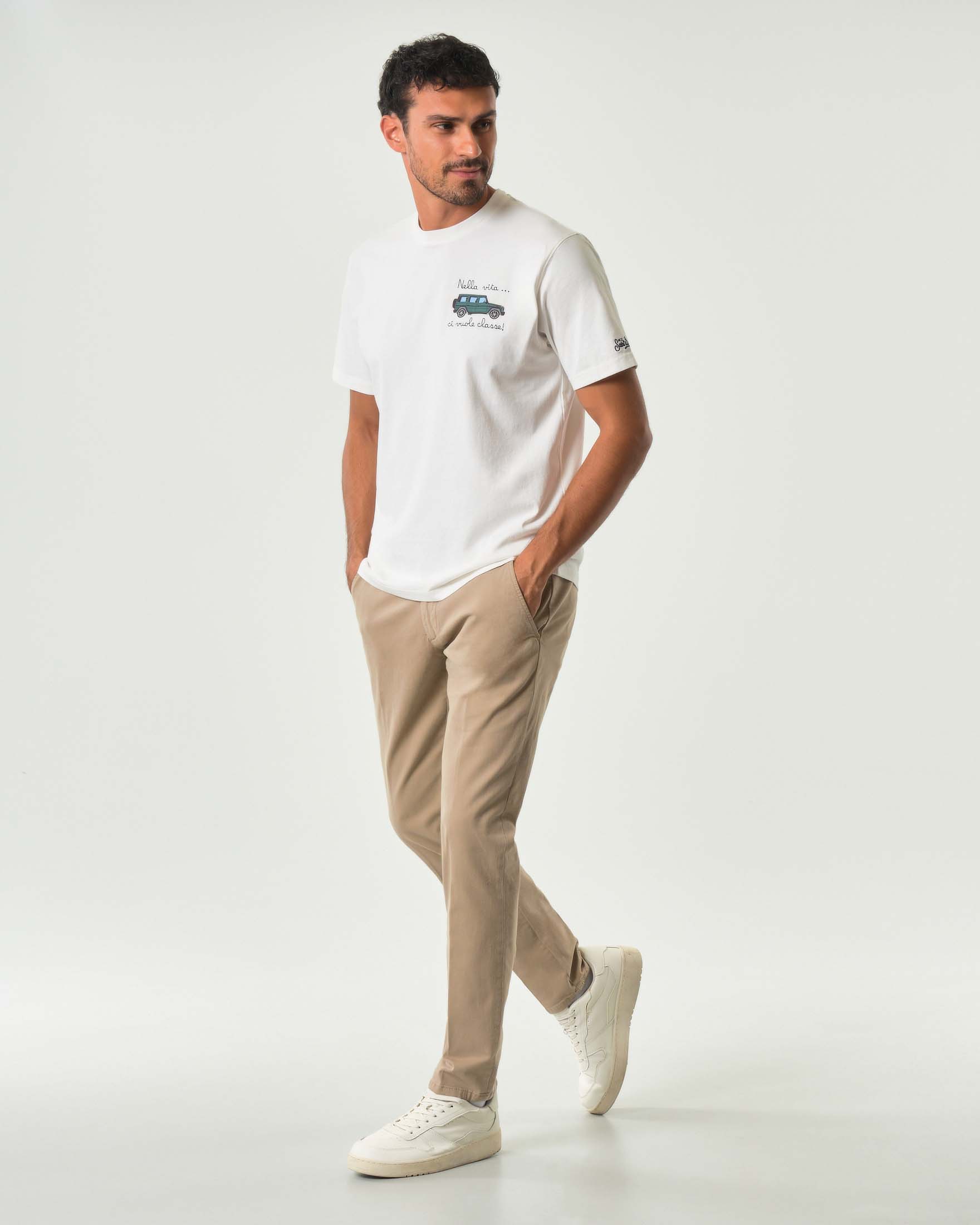 Pantalone chino New Rolf sabbia slim-fit in gabardina di cotone stretch