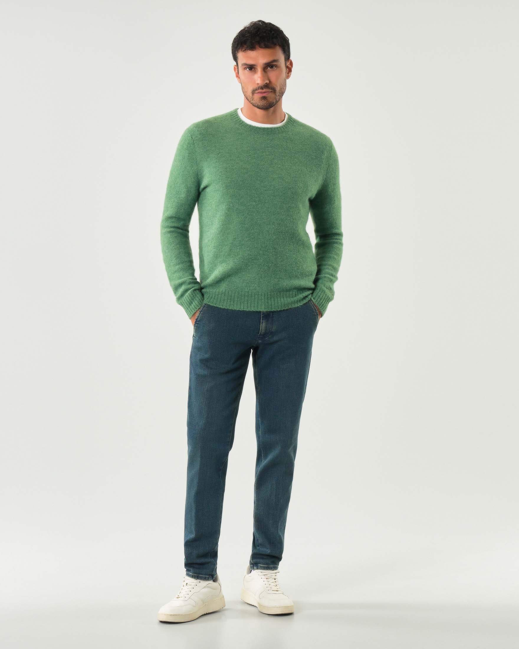 Pantaloni chino New Rolf Roy Roger's in denim di cotone stretch lavaggio scuro con sabbiature