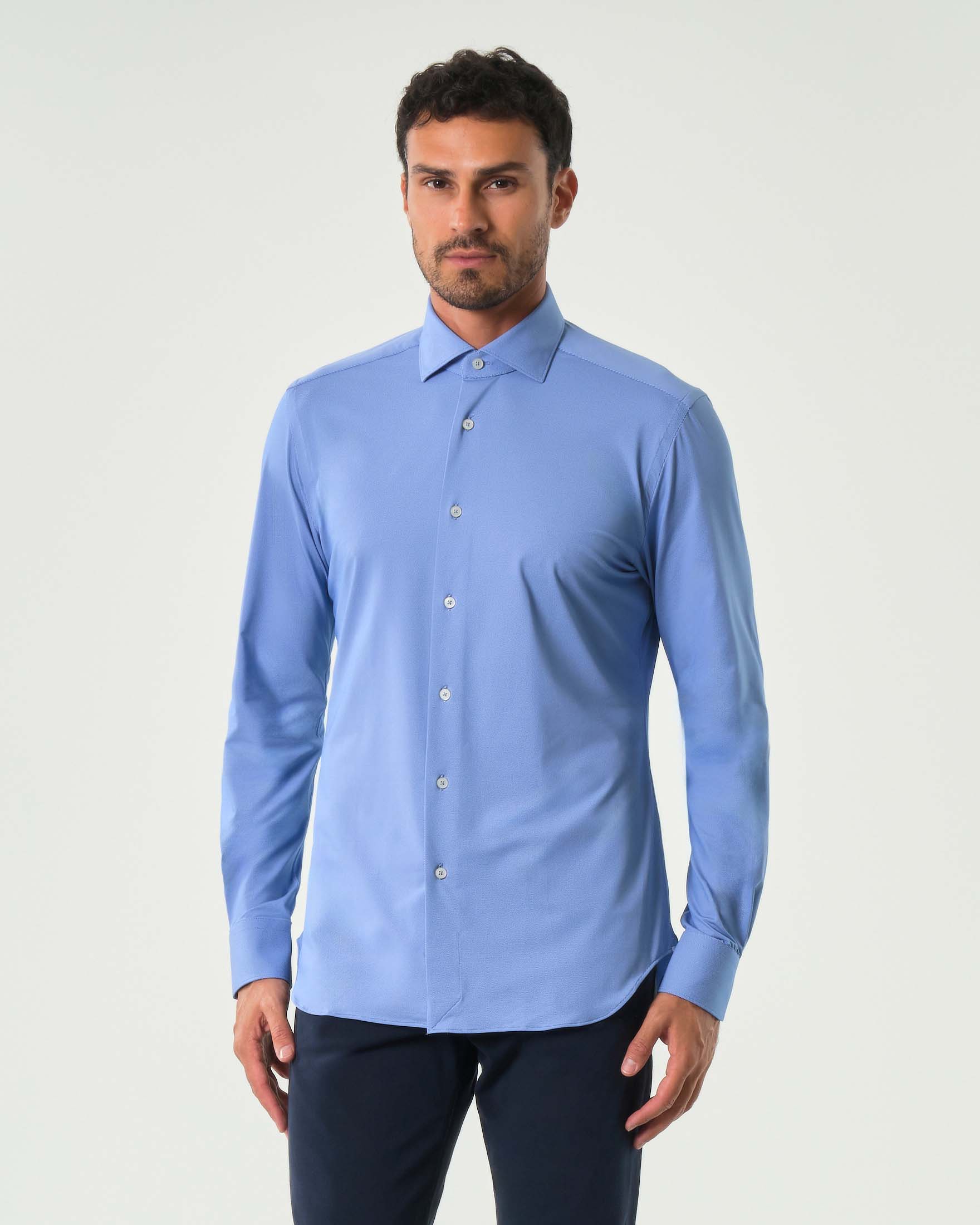 Camicia celeste in tessuto tecnico active micro puntino