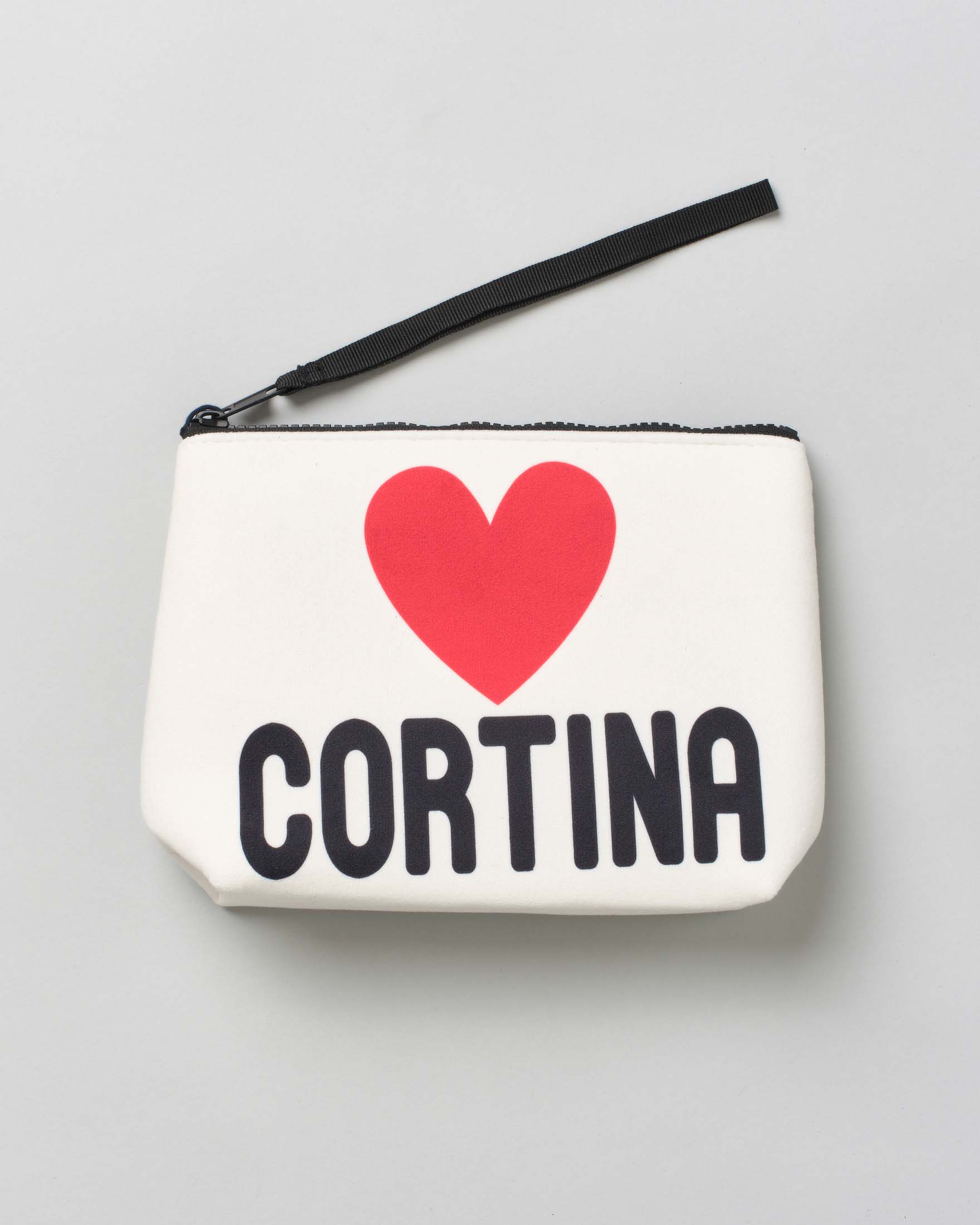 Pochette MC2 Saint Barth bianca effetto scuba con scritta Cortina e cuore stampati