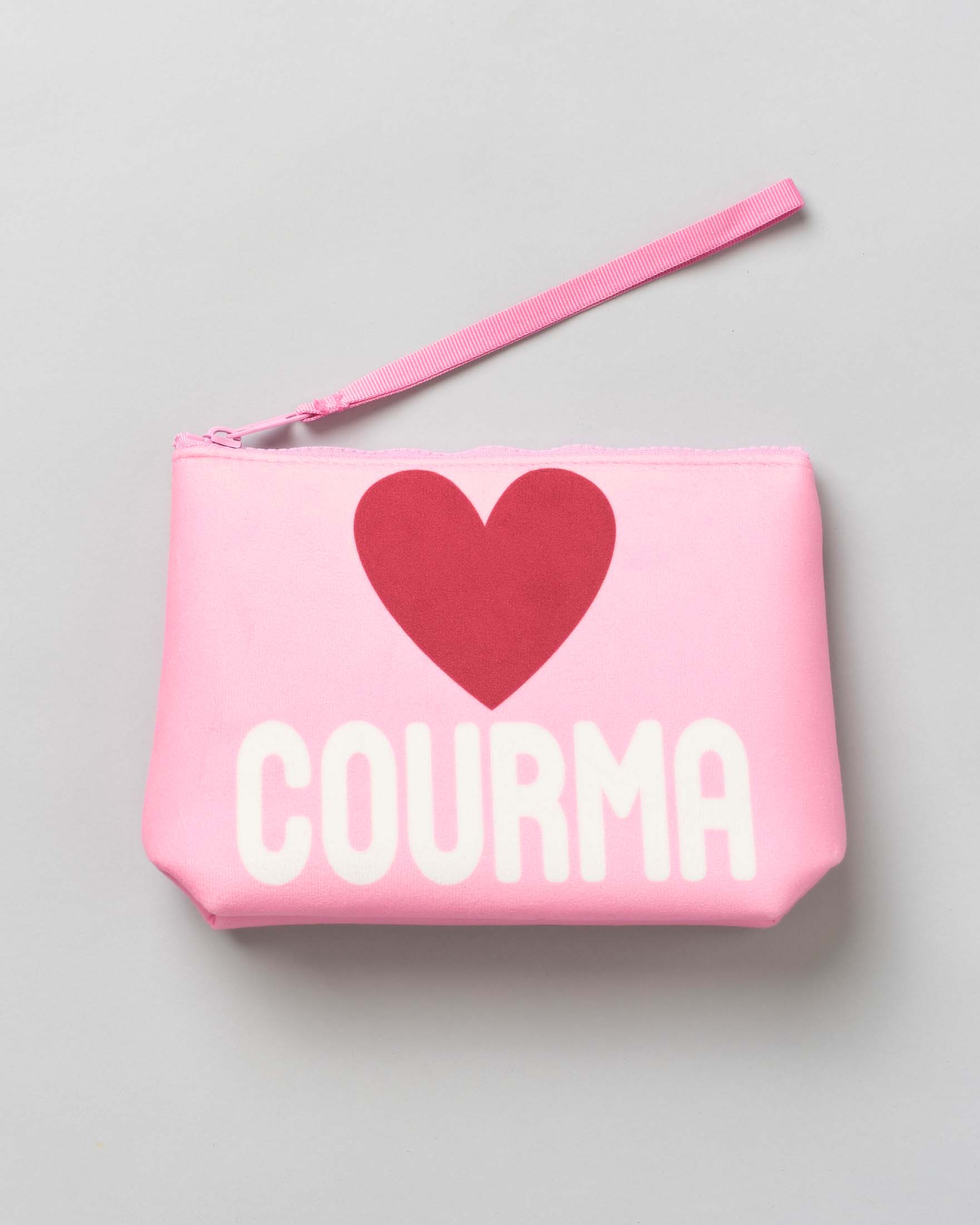 Pochette MC2 Saint Barth rosa effetto scuba con scritta Cortina e cuore stampati