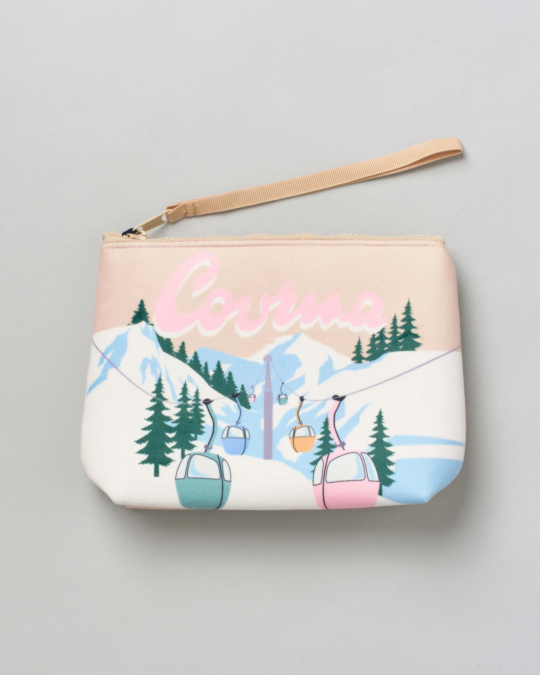 Pochette MC2 Saint Barth beige effetto scuba con paesaggio sciistico e scritta Courma