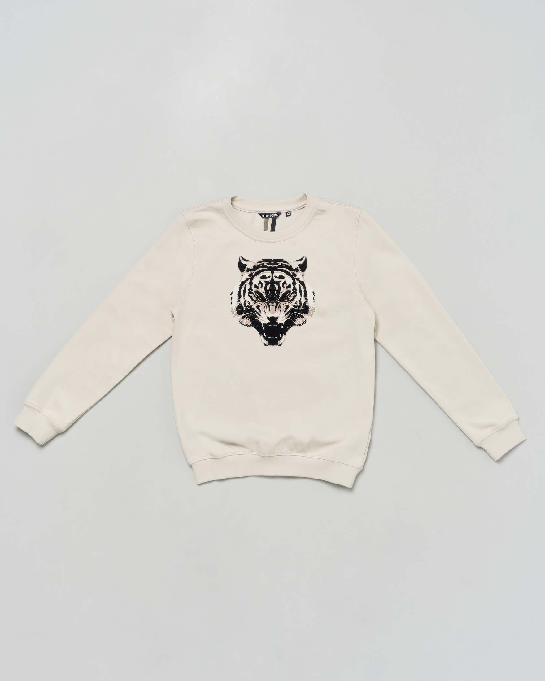 Felpa Antony Morato beige in misto cotone con stampa tigre floccata