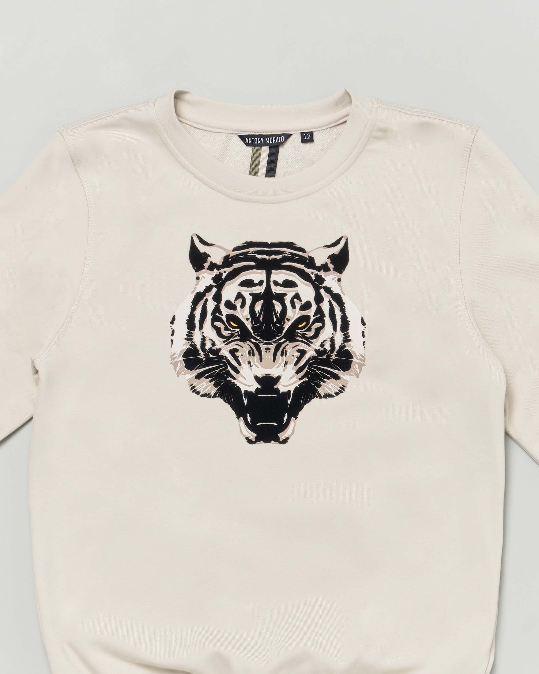 Felpa Antony Morato beige in misto cotone con stampa tigre floccata image