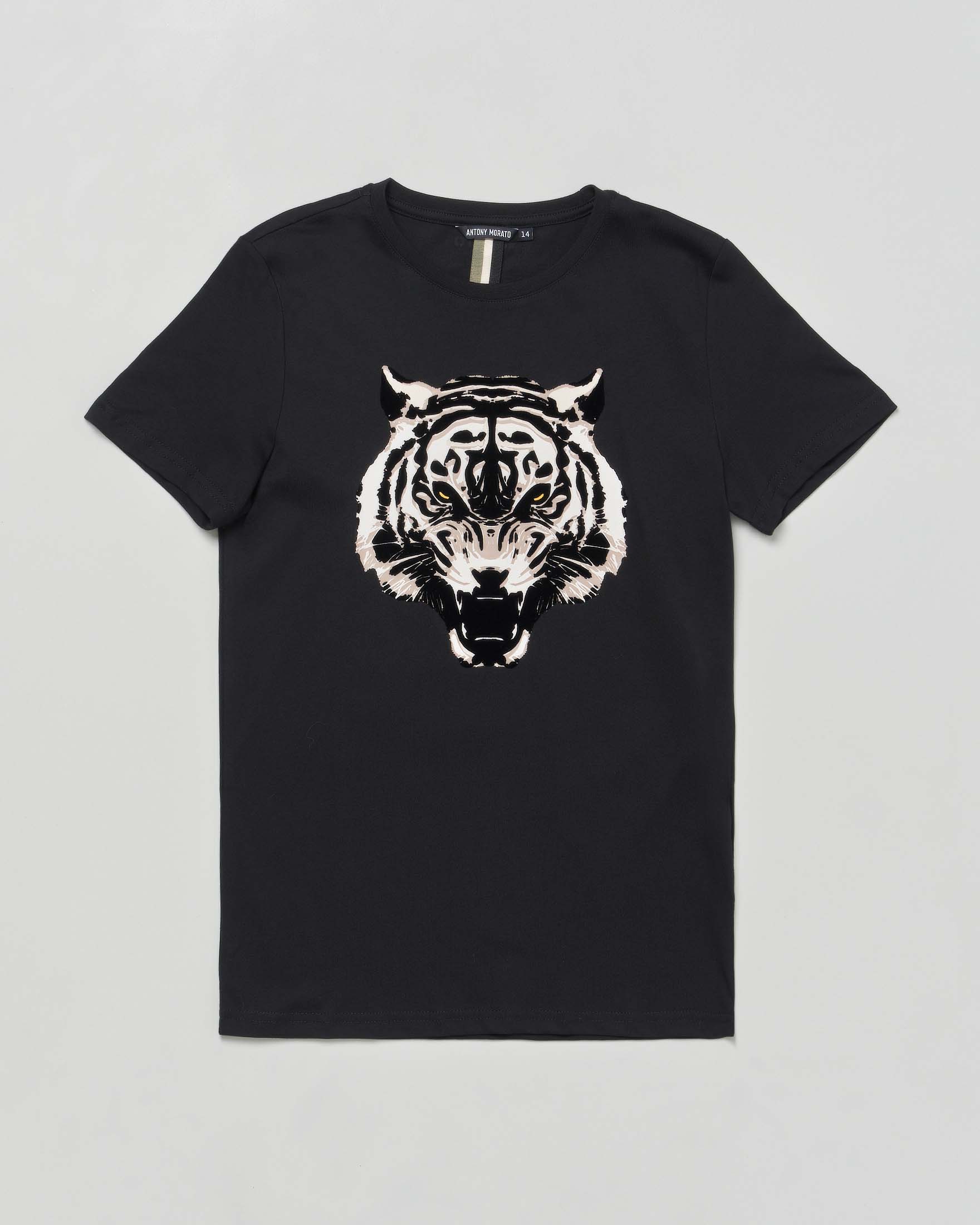 T-shirt Antony Morato nera mezza manica con tigre floccata