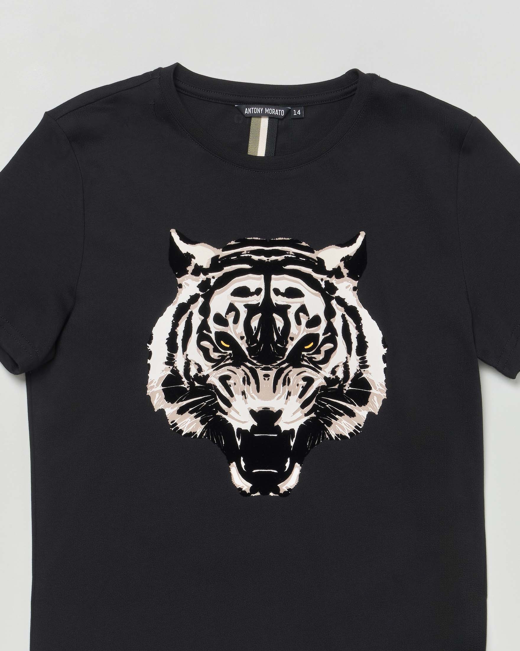 T-shirt Antony Morato nera mezza manica con tigre floccata image
