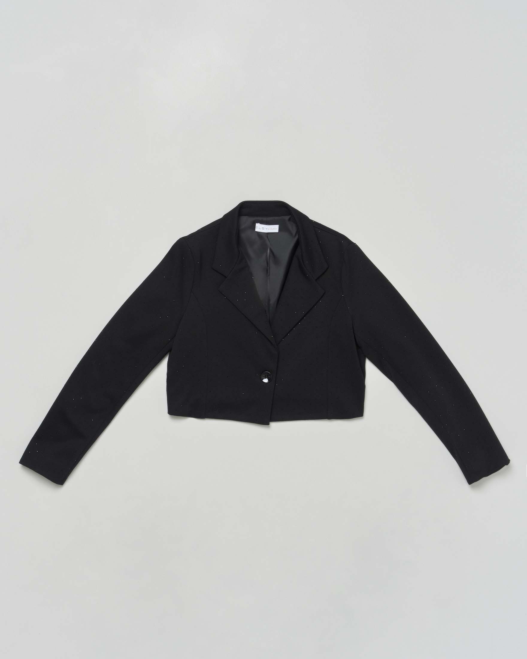 Blazer cropped Elsy nero con strass all over