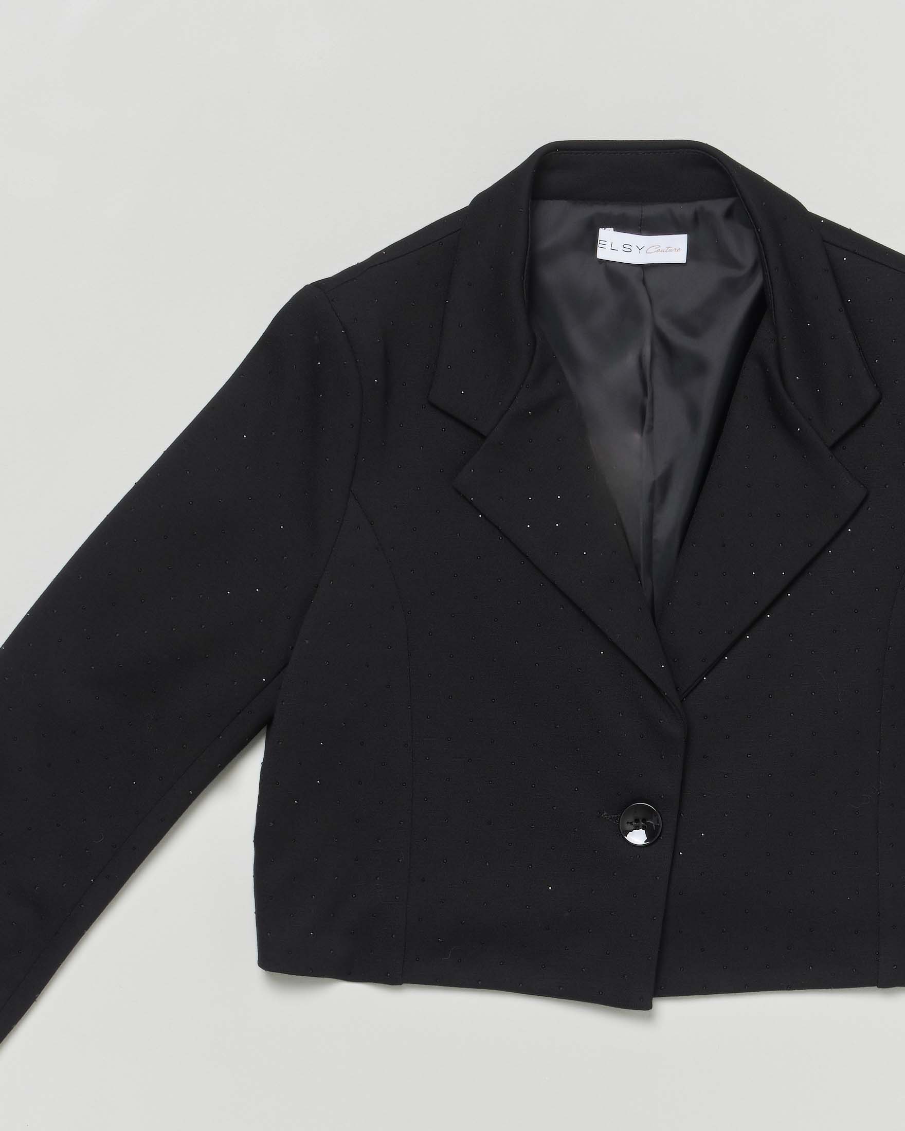 Blazer cropped Elsy nero con strass all over image