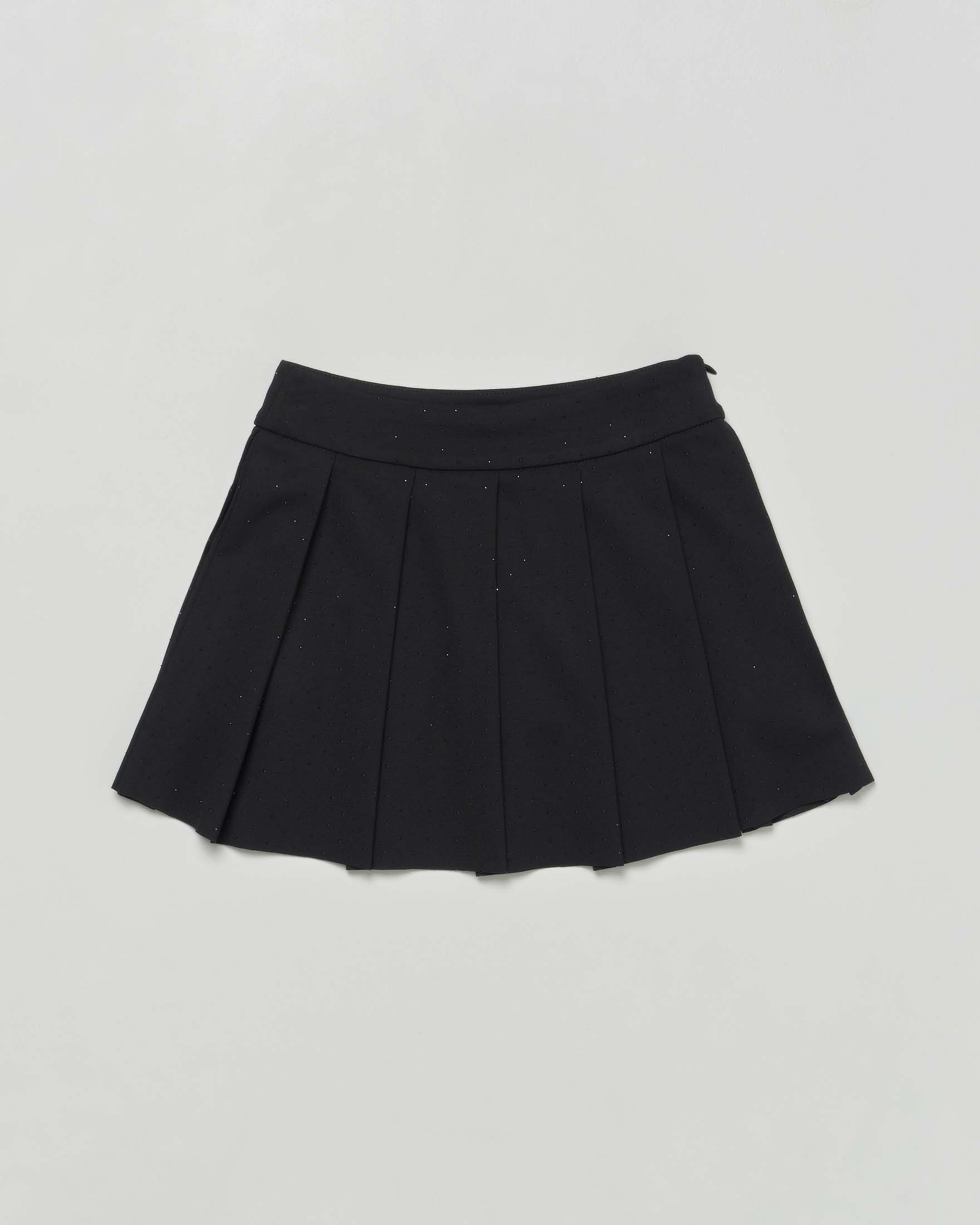 Gonna plisettata Elsy nera con strass all over