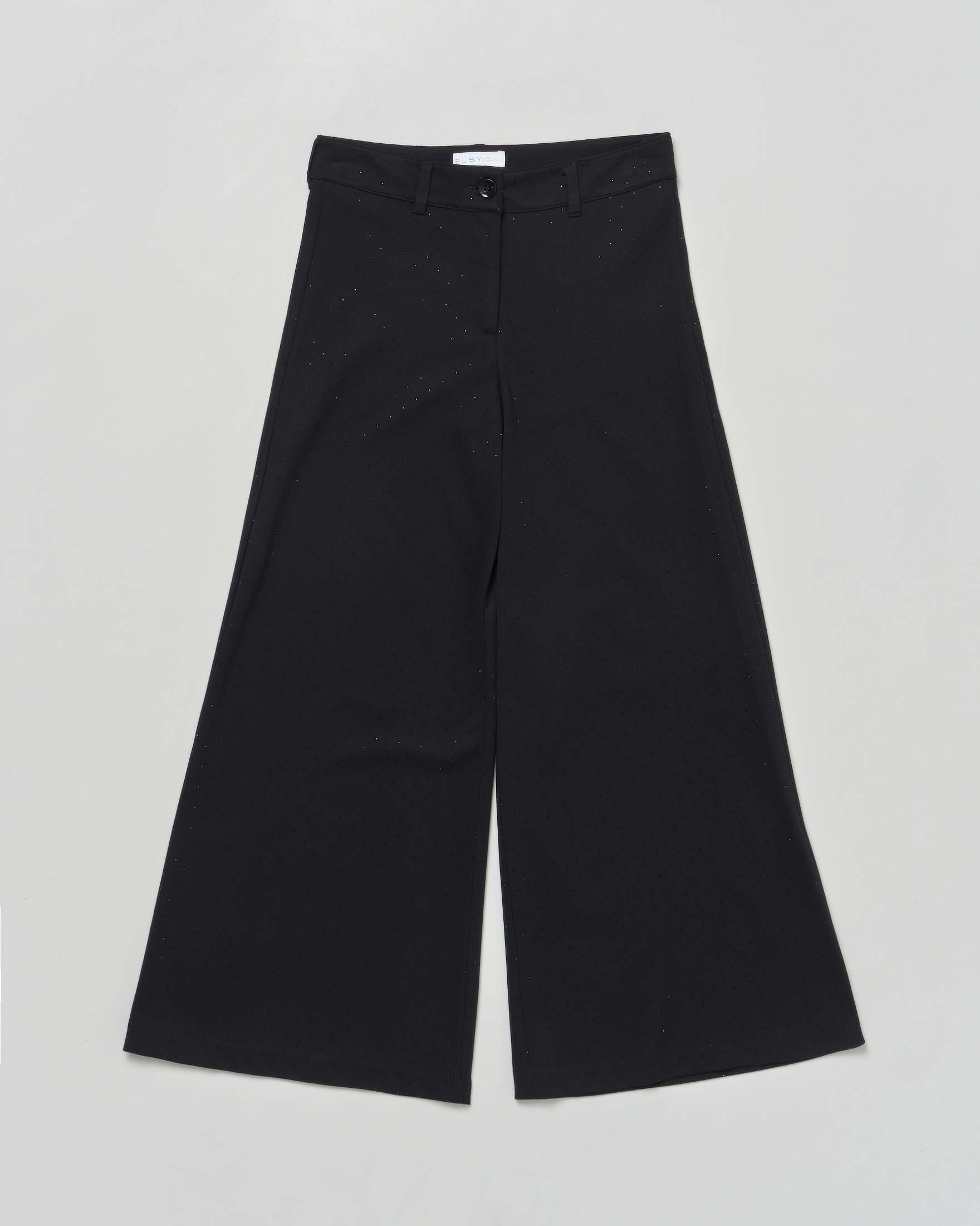 Pantalone Elsy nero a palazzo in crêpe con strass
