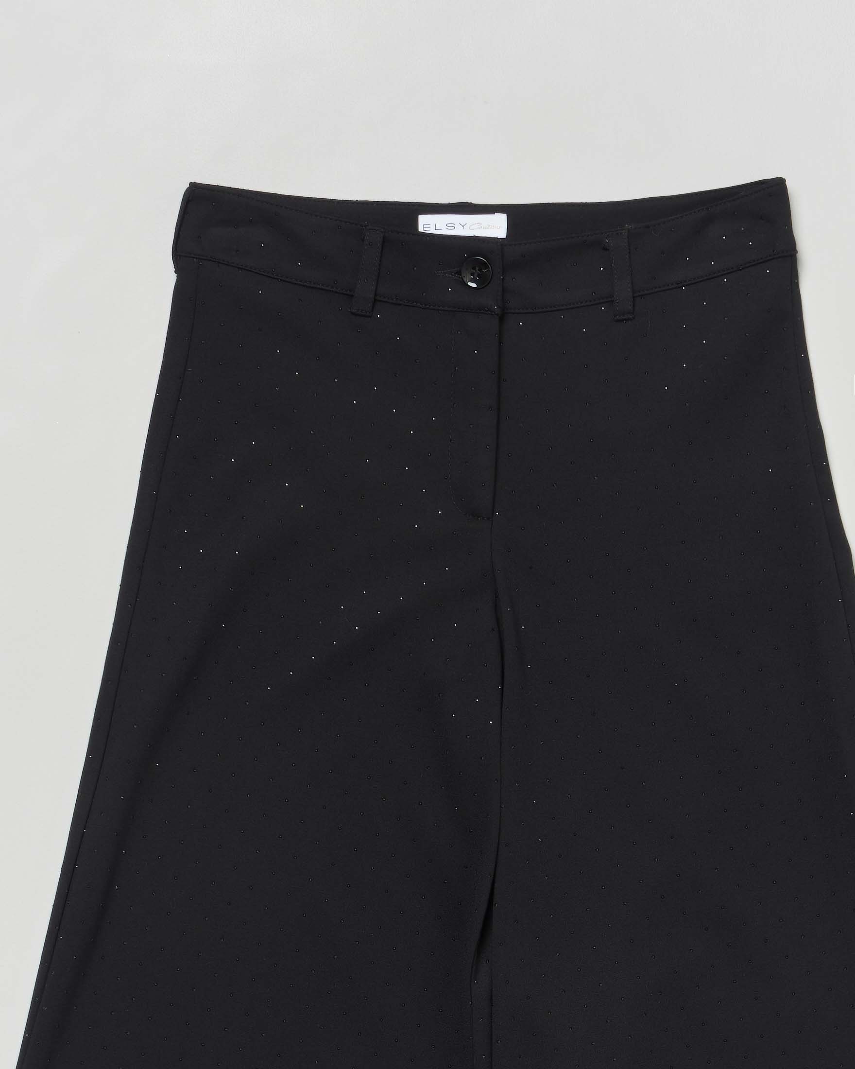 Pantalone Elsy nero a palazzo in crêpe con strass image